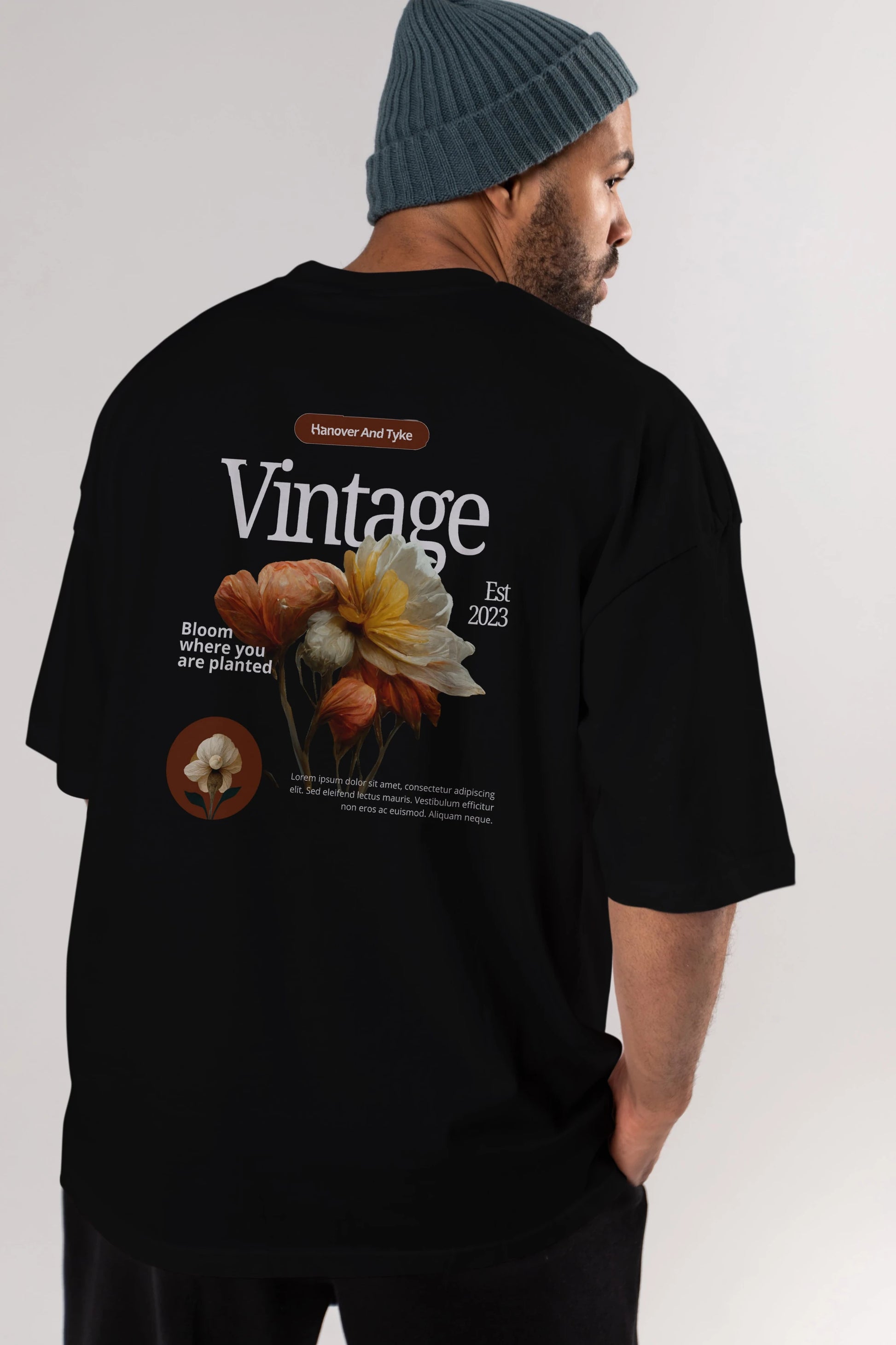 Vintage Çiçek Arka Baskılı Oversize t-shirt Erkek Kadın Unisex