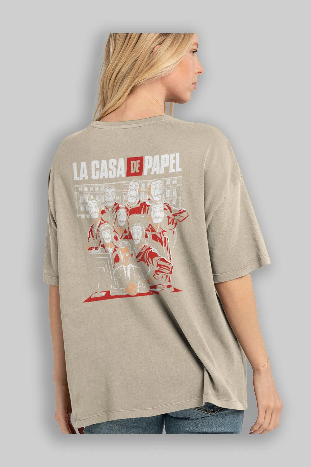 La Casa De Papel (5) Arka Baskılı Oversize t-shirt Erkek Kadın Unisex %100 Pamuk Bisiklet Yaka tişort