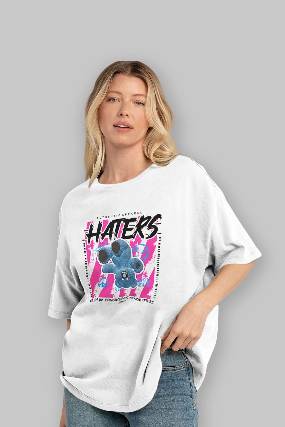 Haters Bear Ön Baskılı Oversize t-shirt Erkek Kadın Unisex
