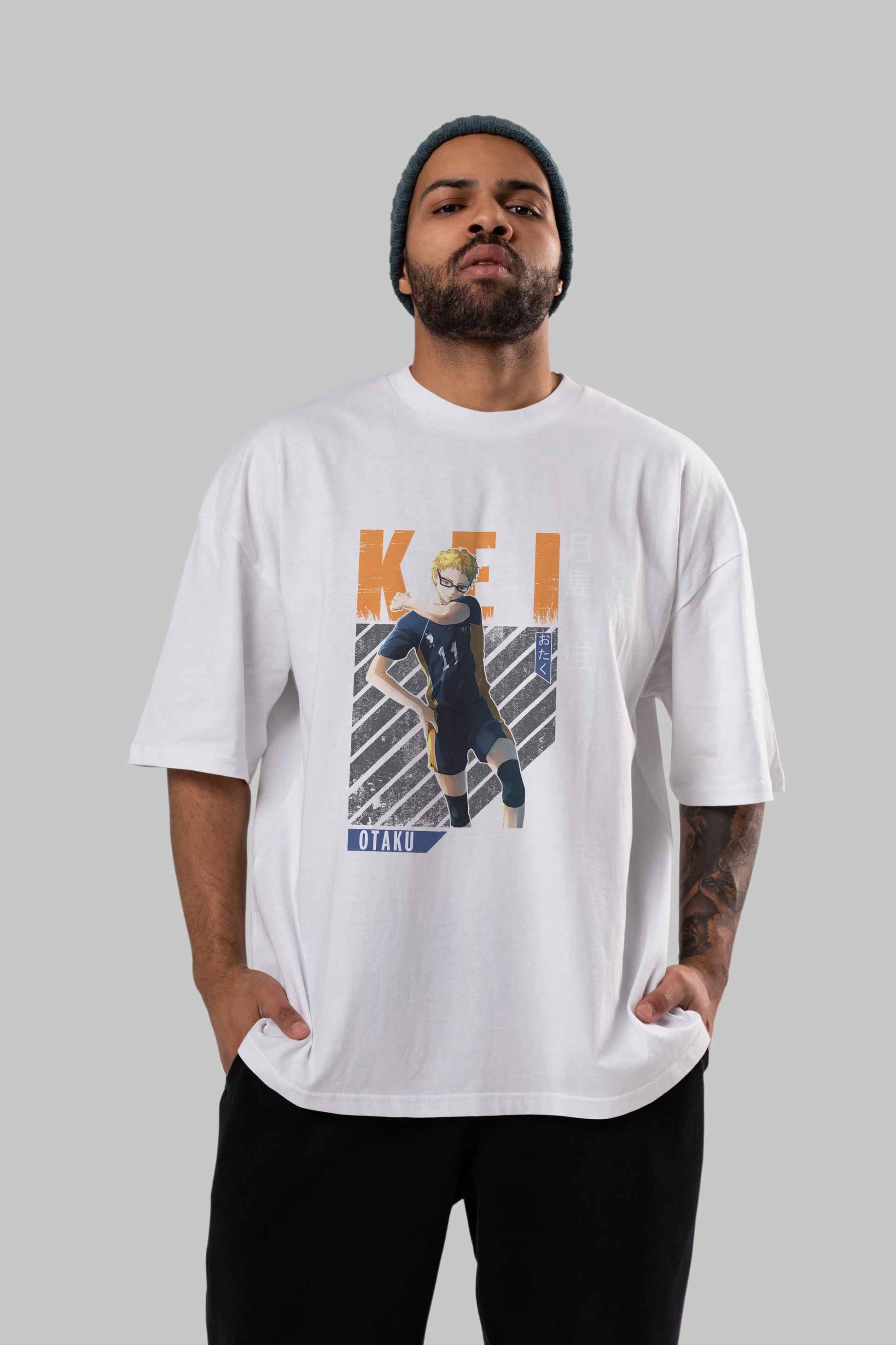 Kei Tsukishima 2 Anime Ön Baskılı Oversize t-shirt %100 pamuk Erkek Kadın Unisex