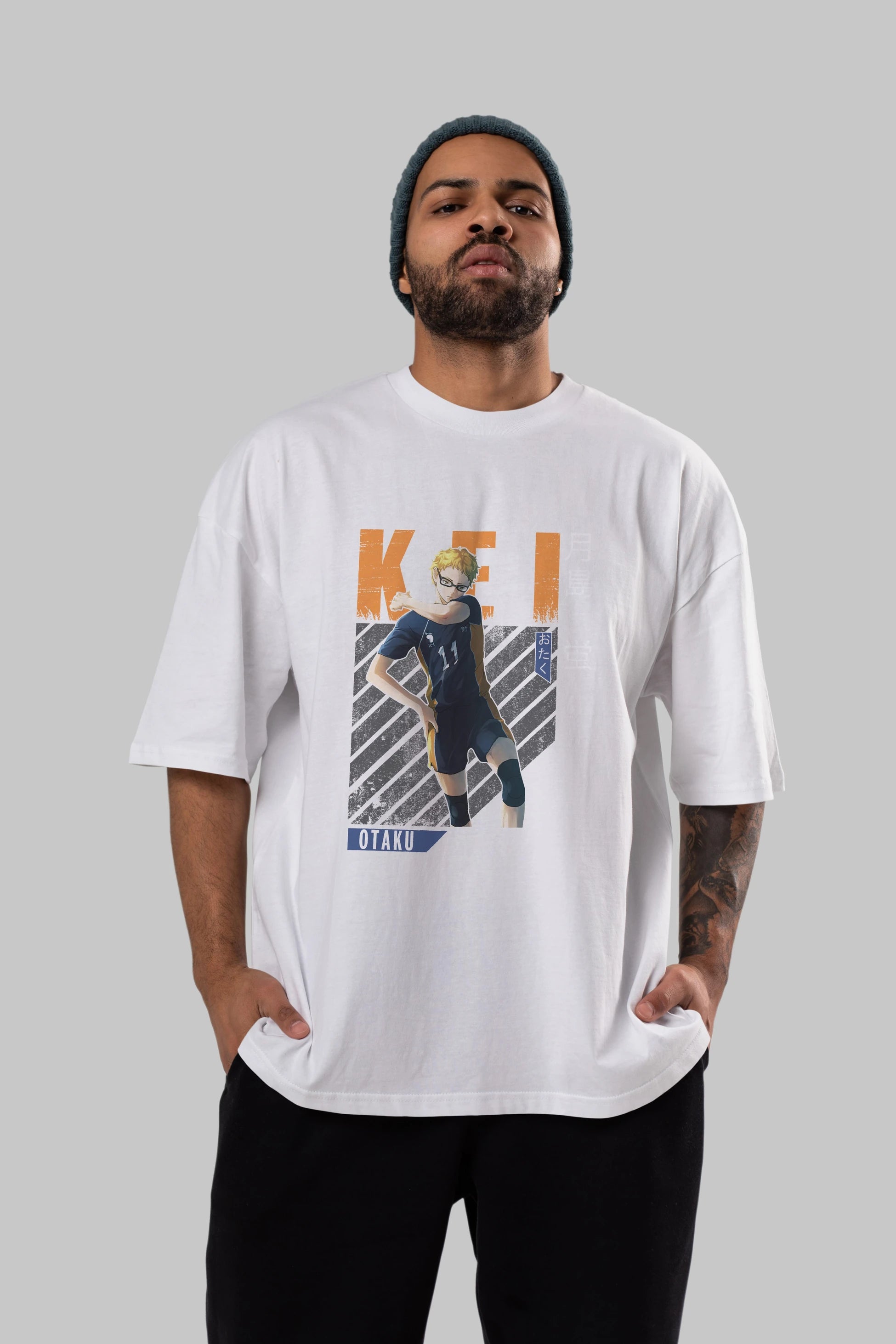 Kei Tsukishima 2 Anime Ön Baskılı Oversize t-shirt %100 pamuk Erkek Kadın Unisex