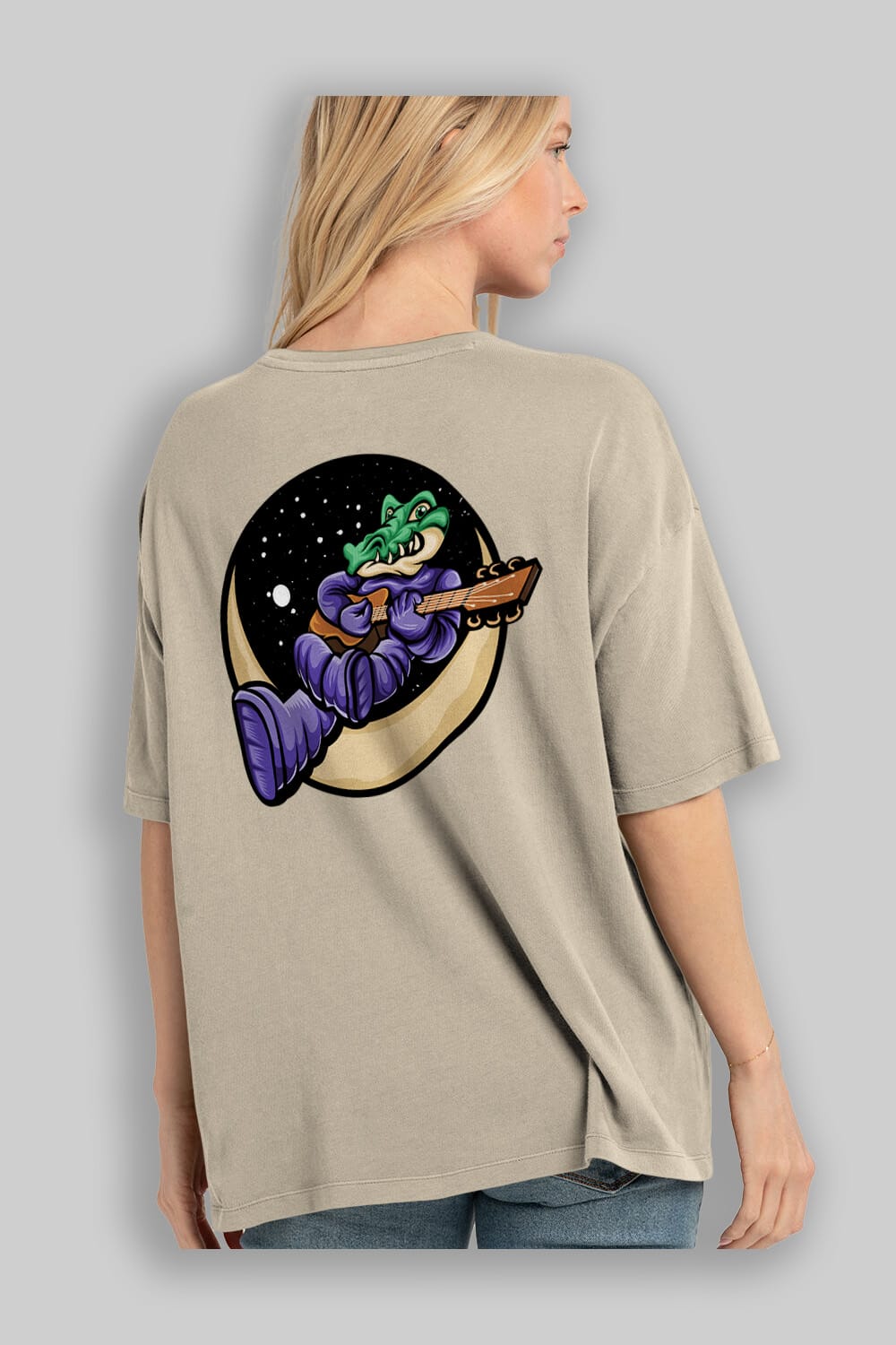 Space Crocodile Arka Baskılı Oversize t-shirt Erkek Kadın Unisex