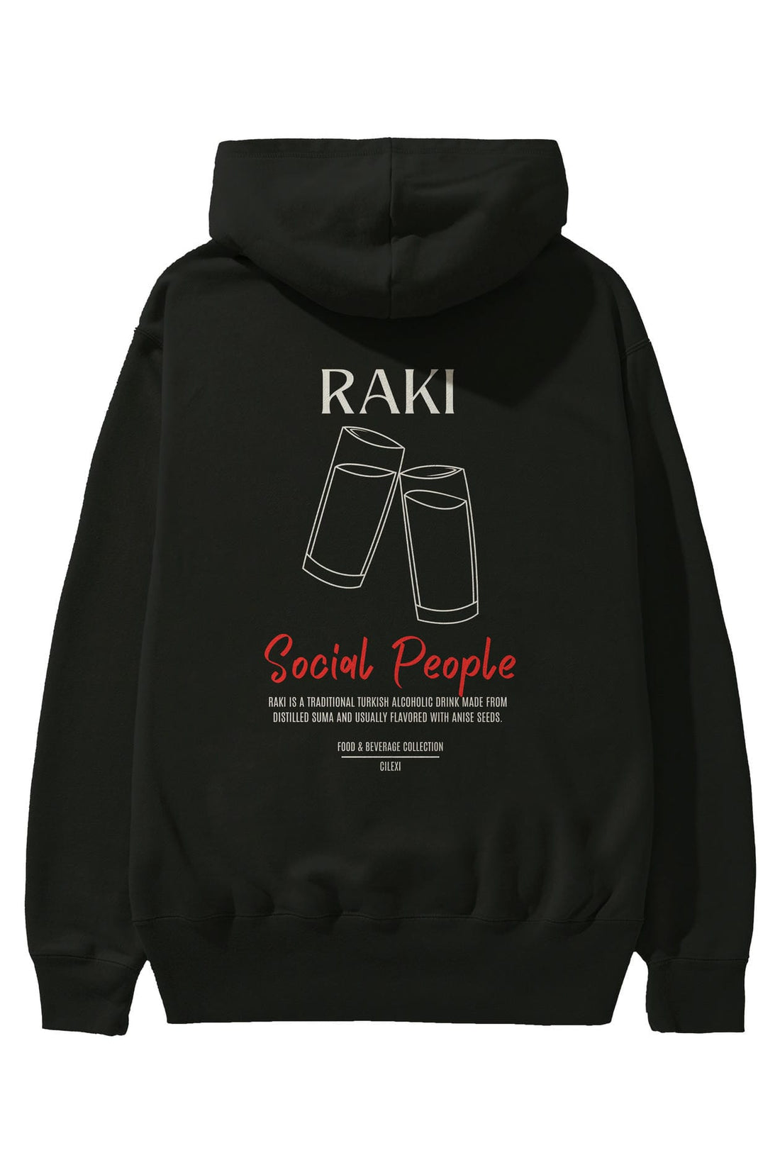 Rakı Kokteyl Arka Baskılı Hoodie Oversize Kapüşonlu Sweatshirt Erkek Kadın