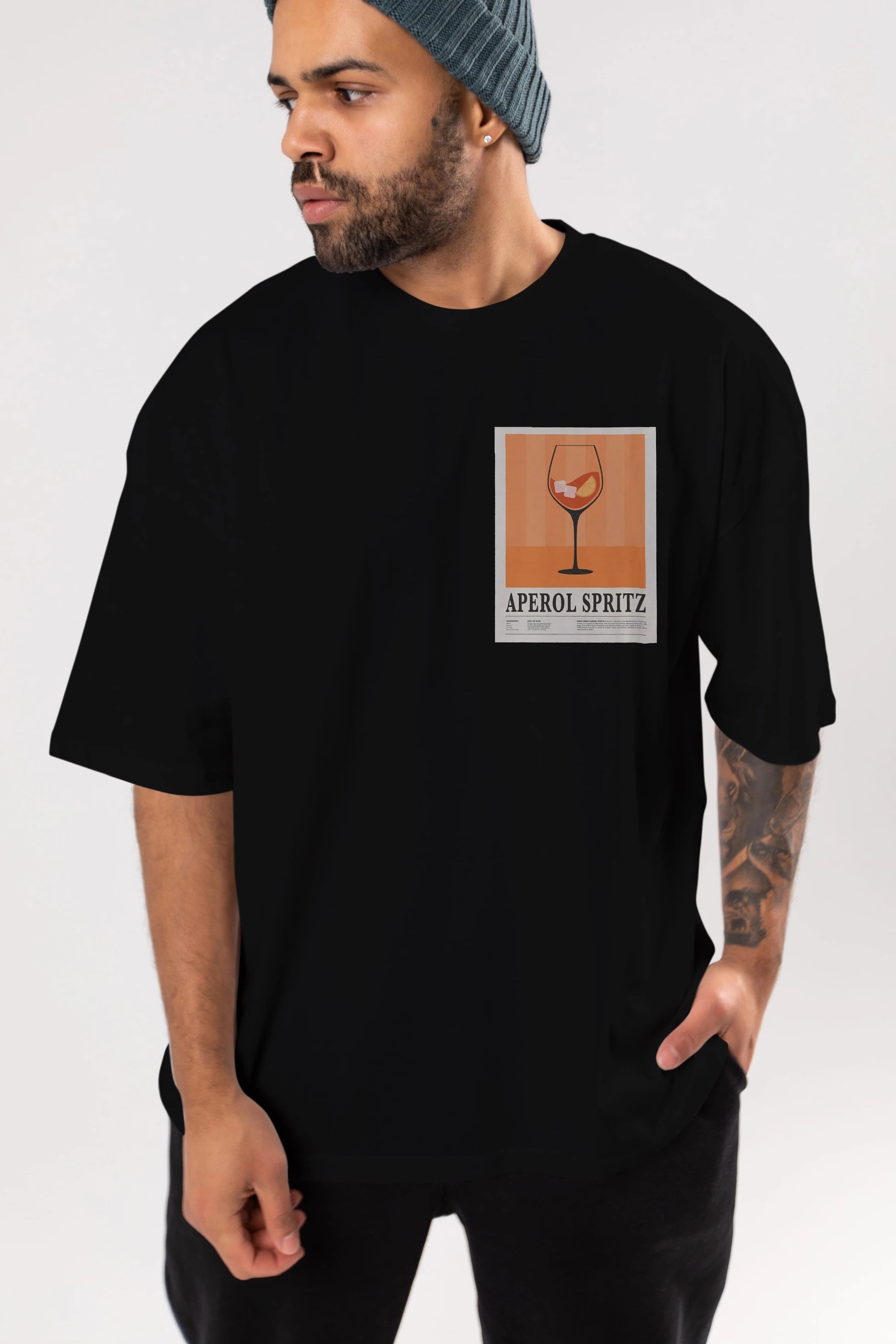 Aperol Spritz 8 Ön Sol Baskılı Oversize t-shirt Erkek Kadın Unisex %100 Pamuk Bisiklet Yaka tişort