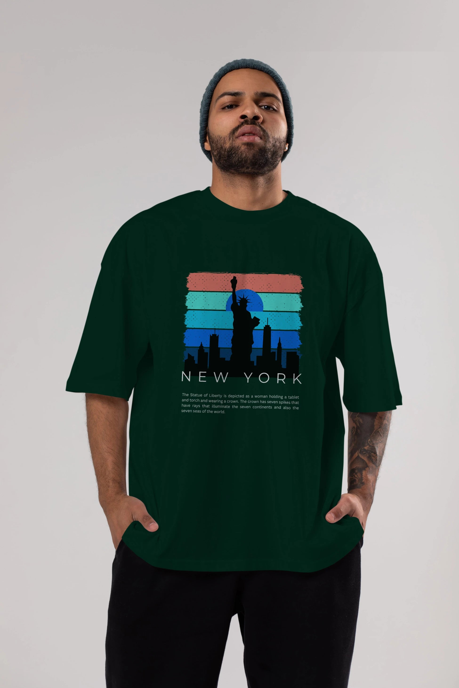 New York Yazılı Ön Baskılı Oversize t-shirt Erkek Kadın Unisex