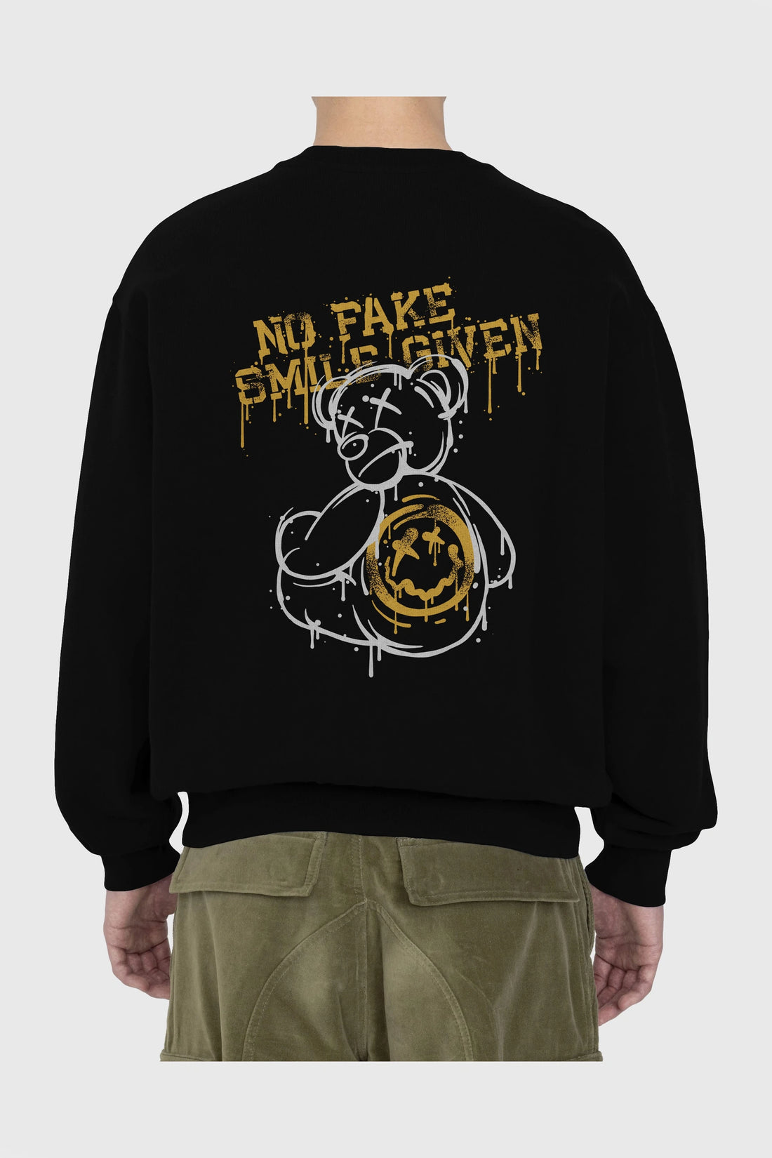 No Fake Smile Given Bear Arka Baskılı Oversize Sweatshirt Erkek Kadın Unisex