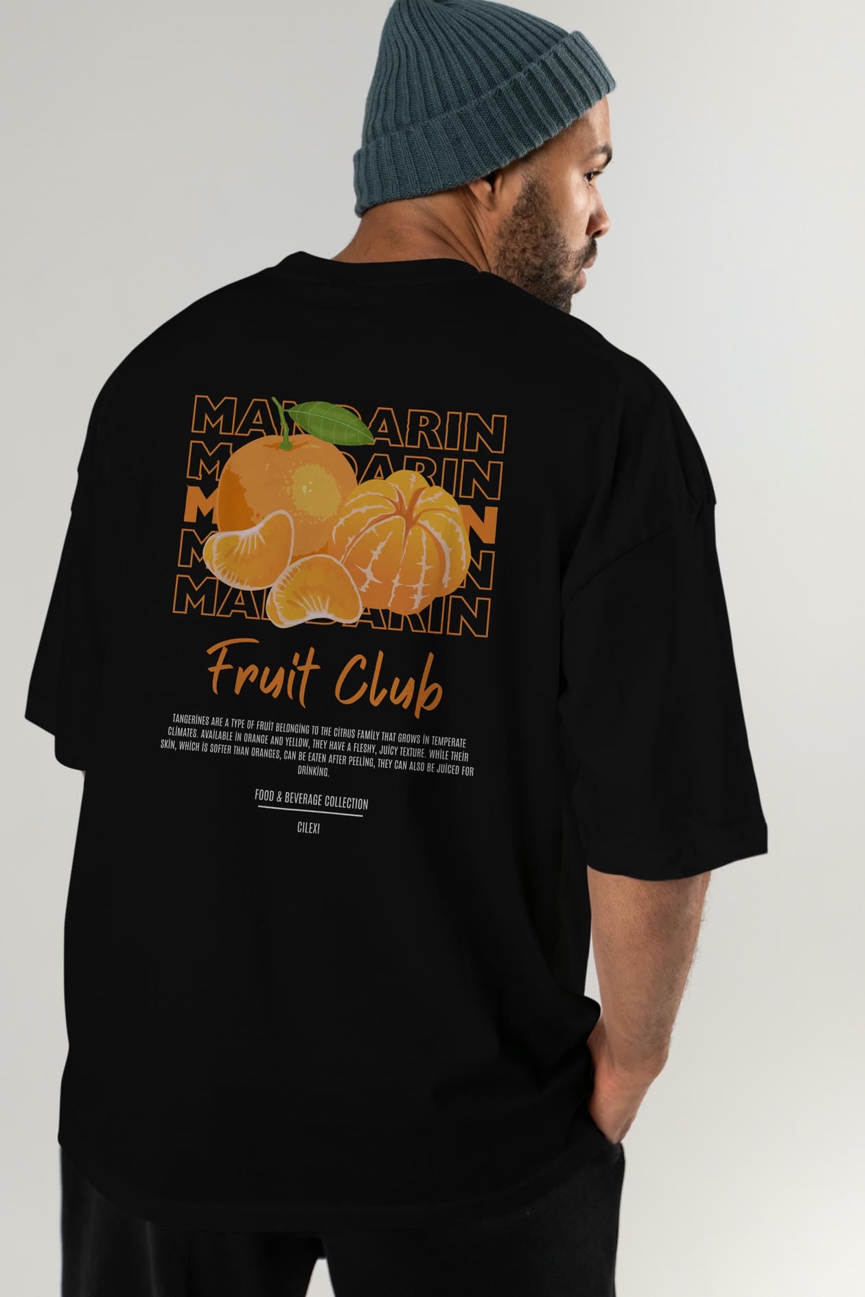 Mandarin Arka Baskılı Oversize t-shirt Erkek Kadın Pamuk Bisiklet Yaka tişort