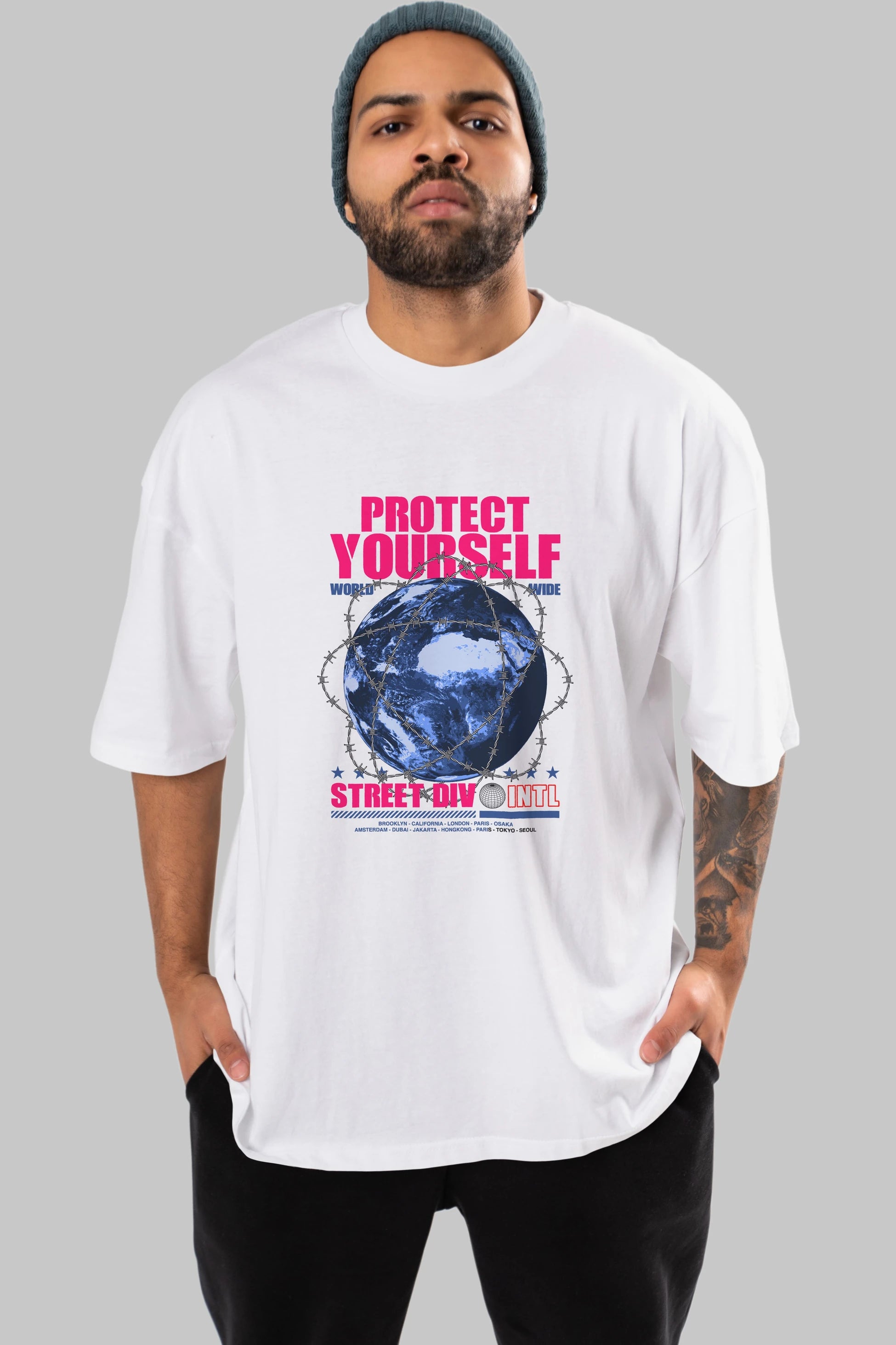 Protect Yourself Ön Baskılı Oversize t-shirt Erkek Kadın Unisex