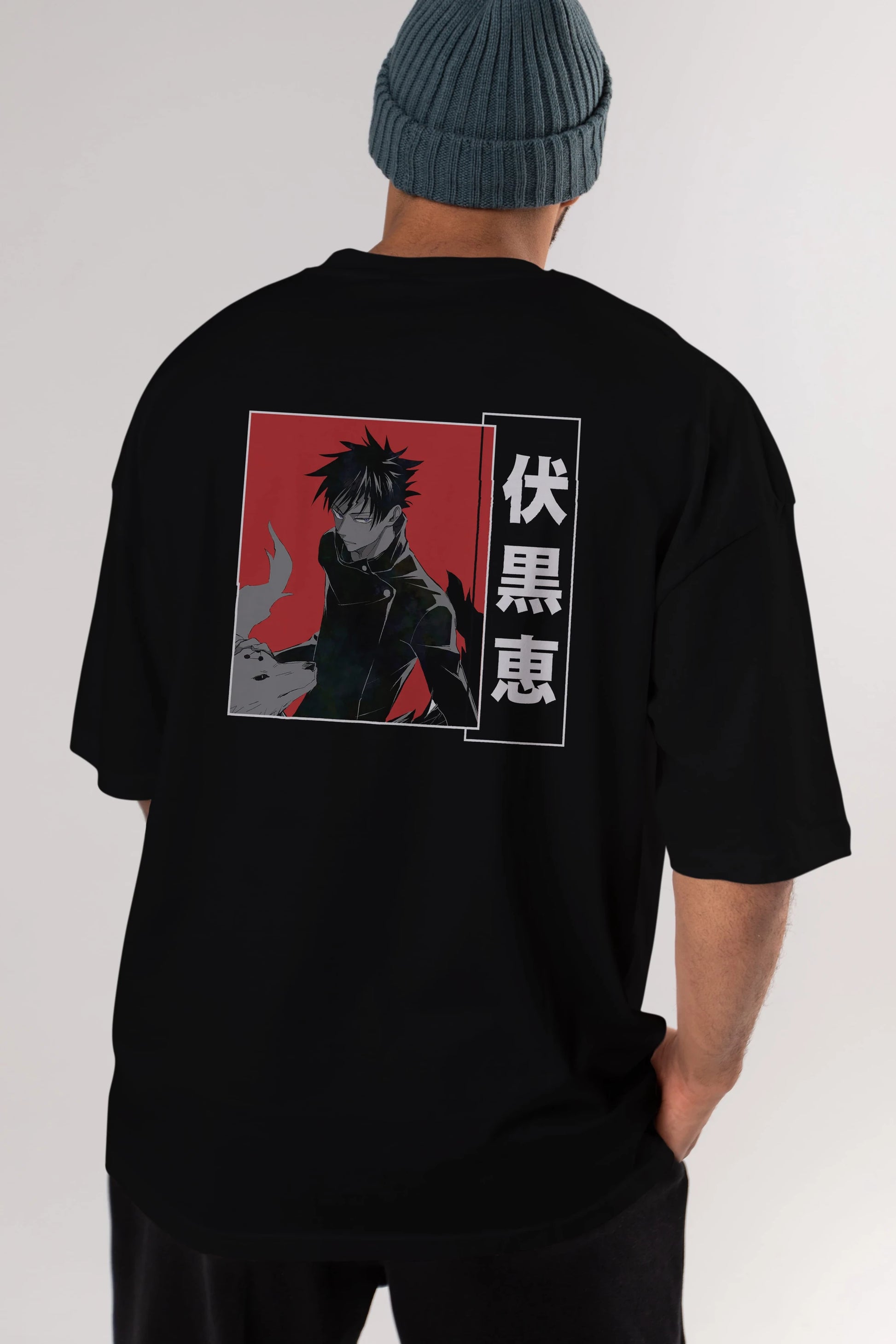 Megumi Fushiguro Anime Arka Baskılı Oversize t-shirt Erkek Kadın Unisex
