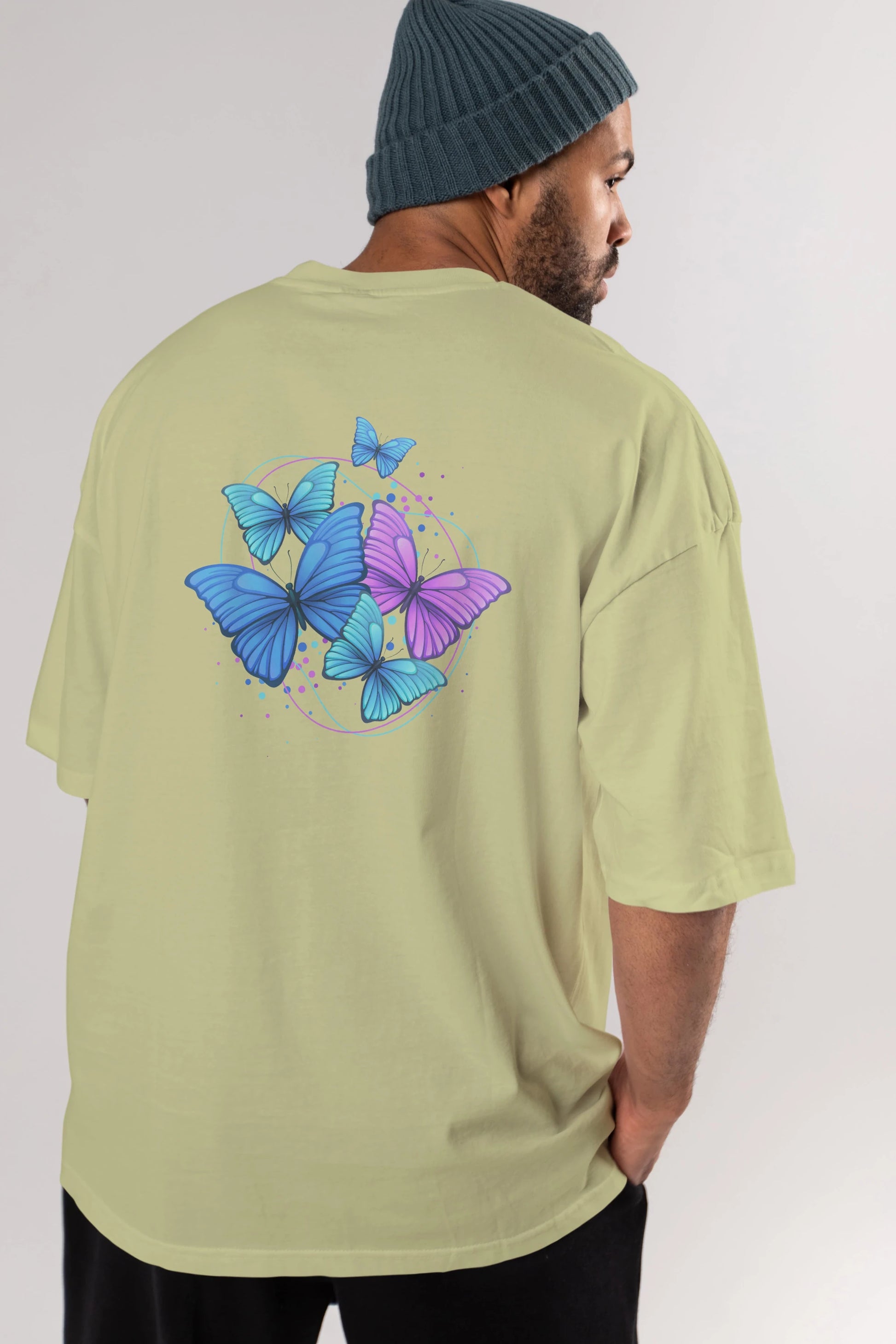 Kelebek Arka Baskılı Oversize t-shirt Erkek Kadın Unisex