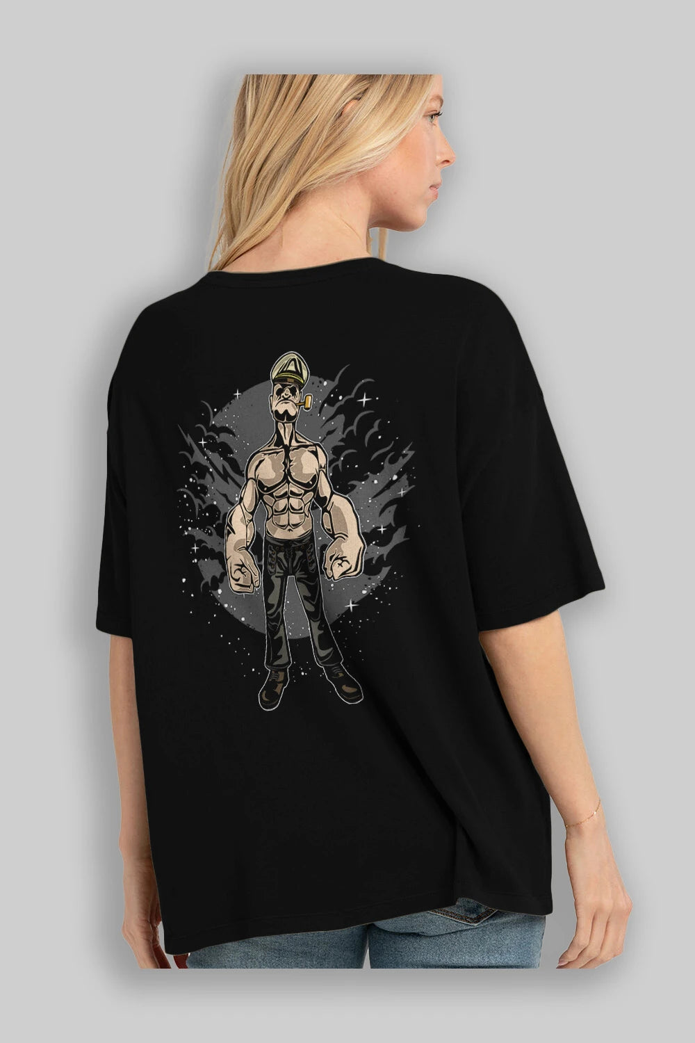 Popeye Arka Baskılı Oversize t-shirt Erkek Kadın Unisex %100 Pamuk