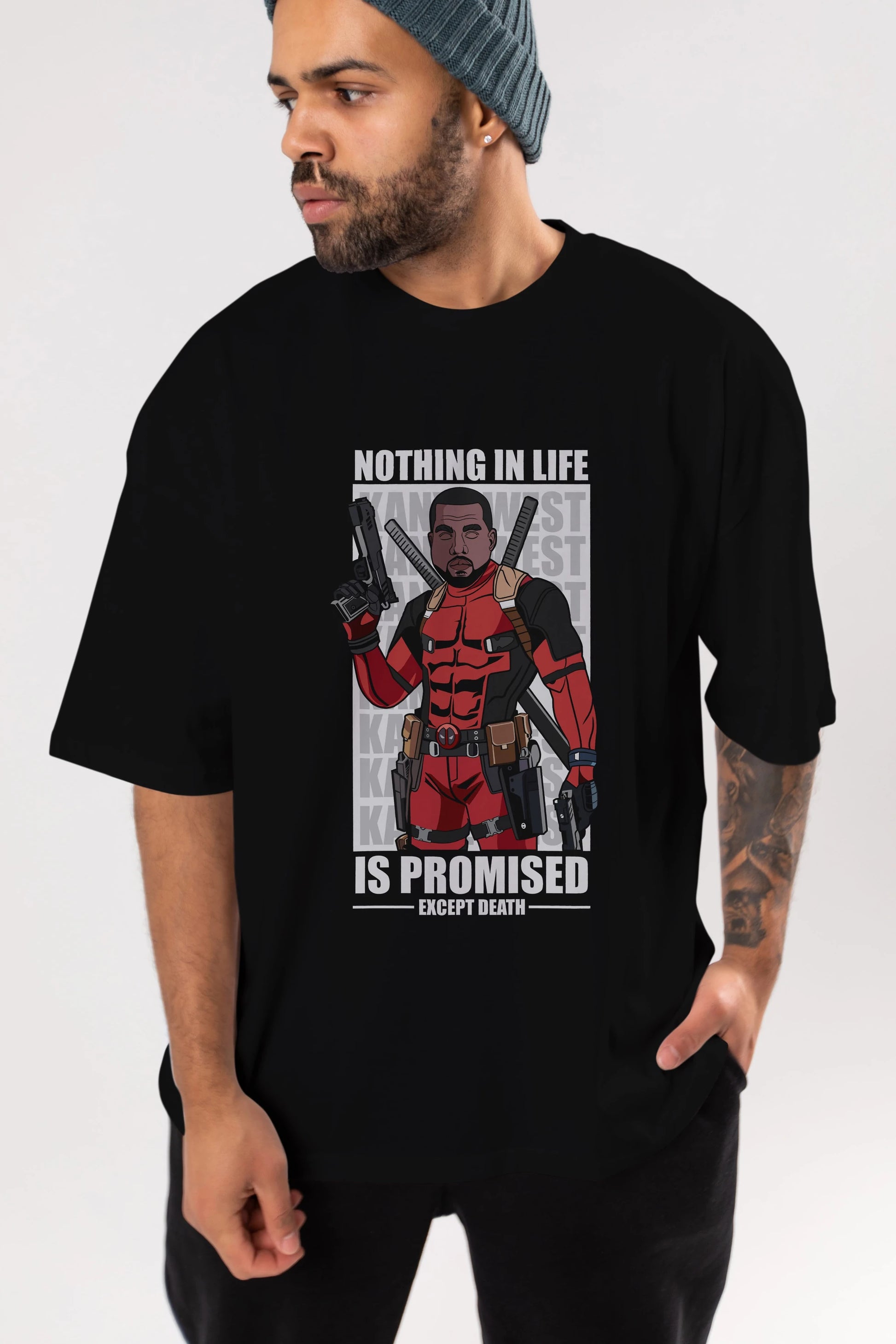 Kanye West Deadpool Ön Baskılı Oversize t-shirt Erkek Kadın Unisex %100 Pamuk tişort