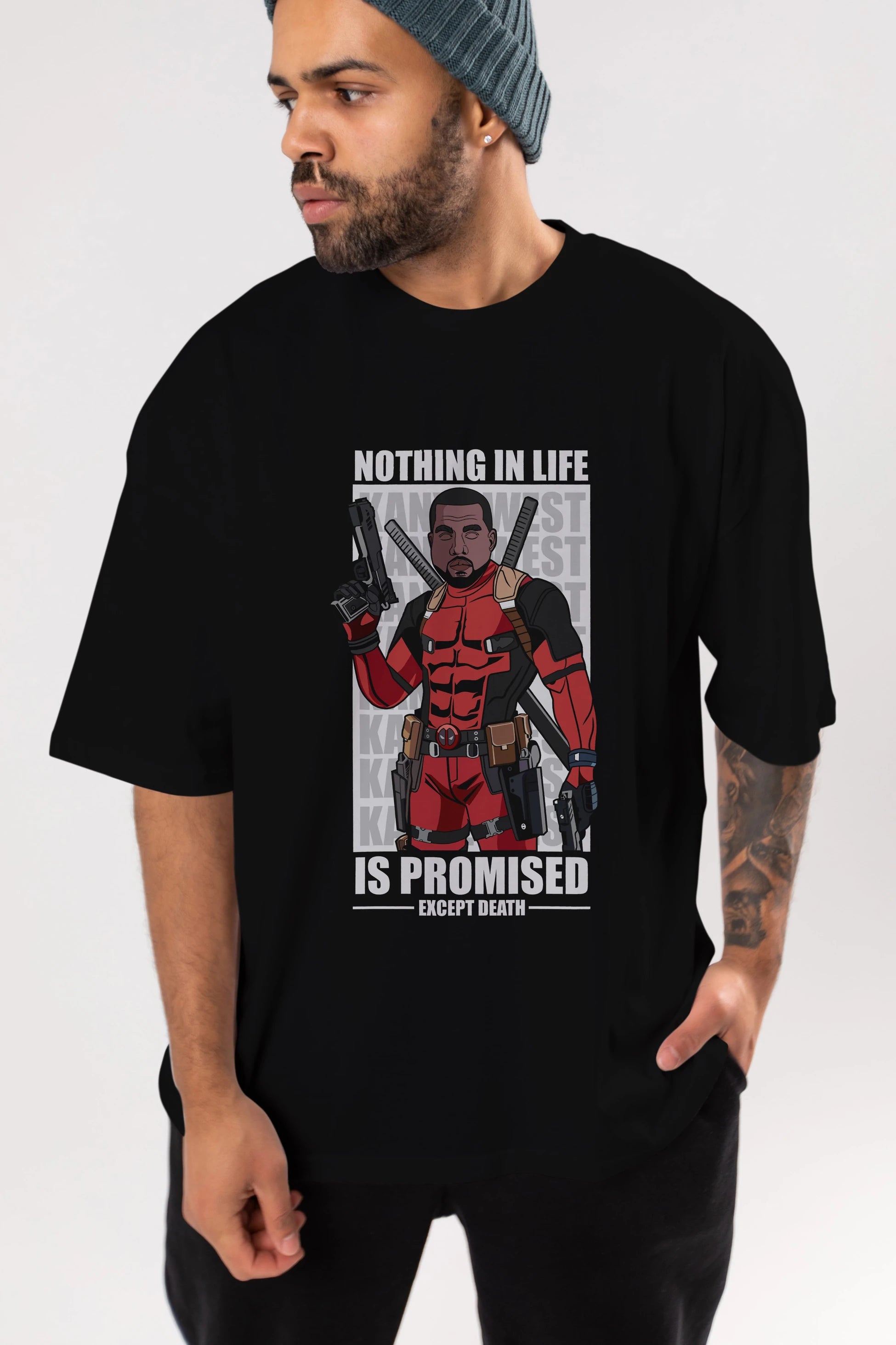 Kanye West Deadpool Ön Baskılı Oversize t-shirt Erkek Kadın Unisex %100 Pamuk tişort