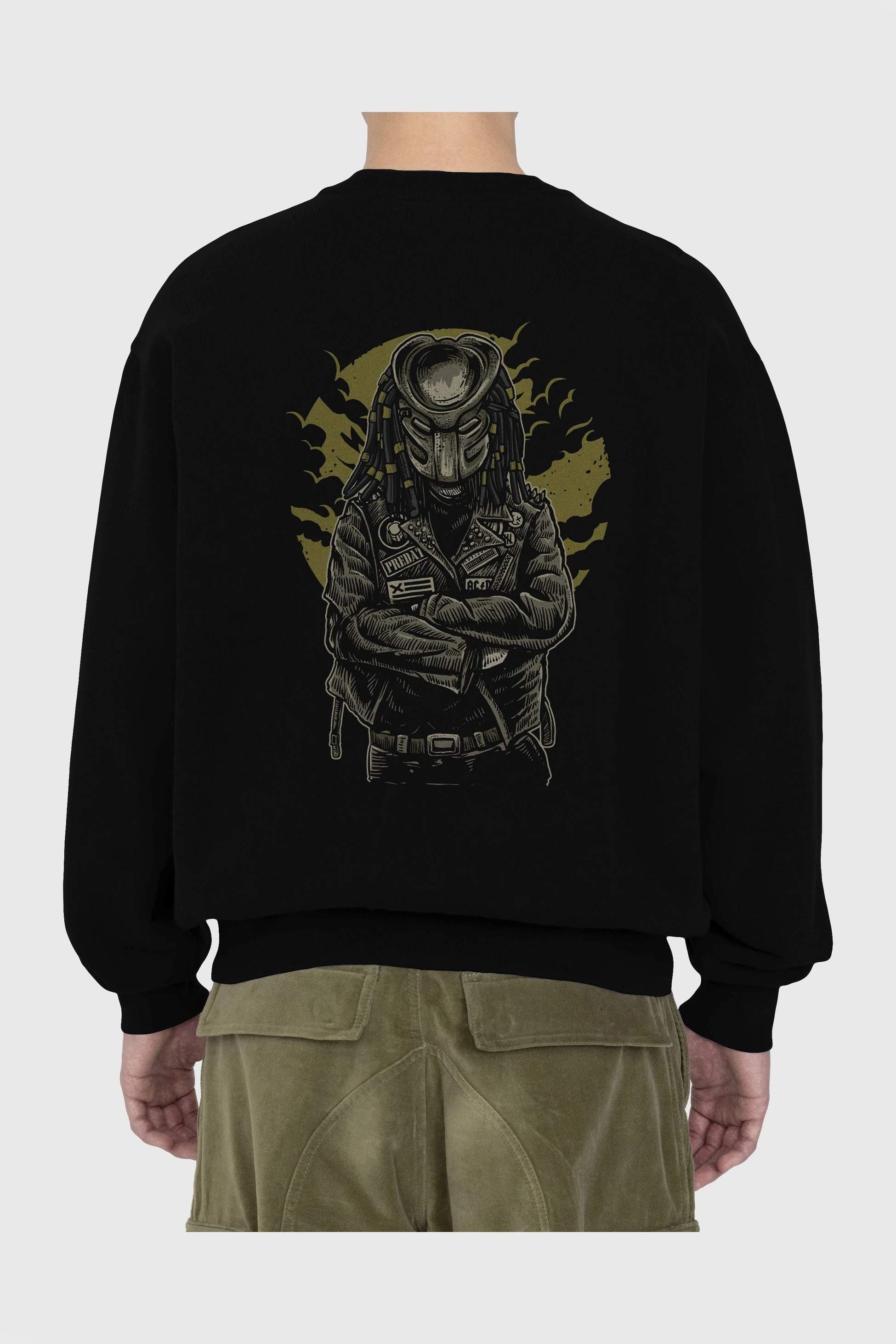 Predator Arka Baskılı Oversize Sweatshirt Erkek Kadın Unisex
