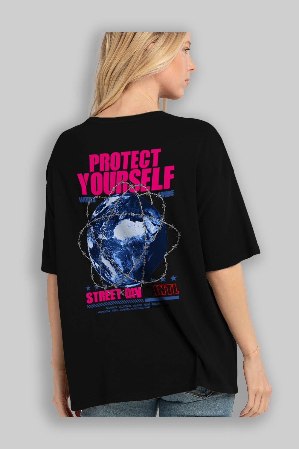 Protect Yourself Arka Baskılı Oversize t-shirt Erkek Kadın Unisex