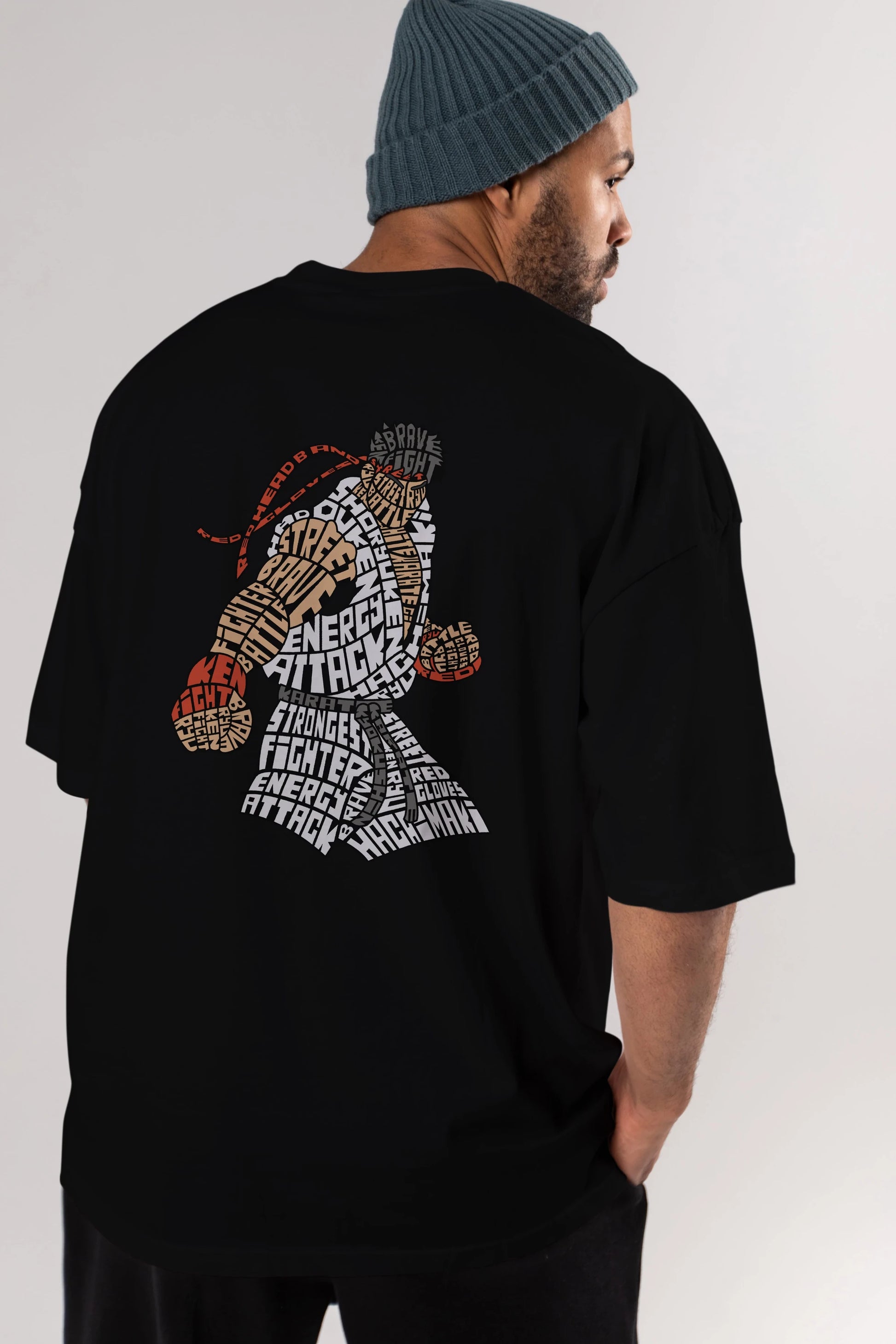 Hadouken Arka Baskılı Oversize t-shirt %100 pamuk Erkek Kadın Unisex