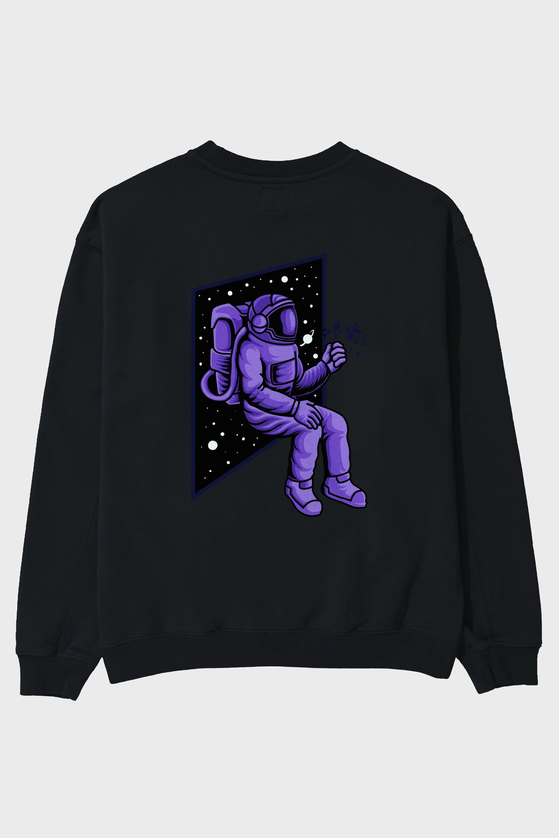 Astronaut holding black rose Arka Baskılı Oversize Sweatshirt Erkek Kadın Unisex