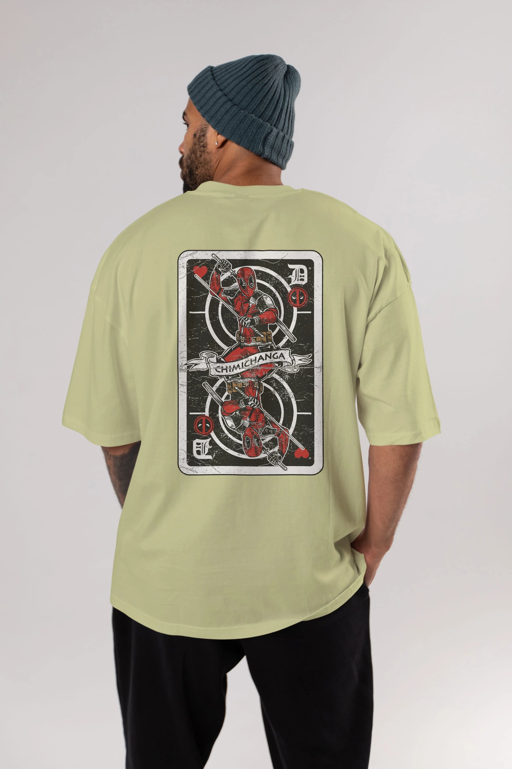 Deadpool Card Arka Baskılı Oversize t-shirt Erkek Kadın Unisex %100 Pamuk