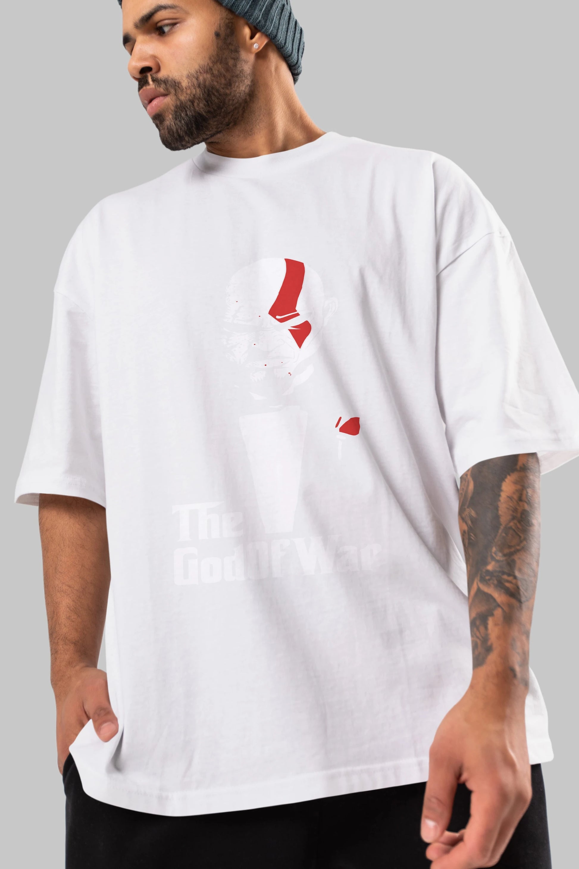 The God of War Ön Baskılı Oversize t-shirt Erkek Kadın Unisex %100 Pamuk Bisiklet Yaka tişort