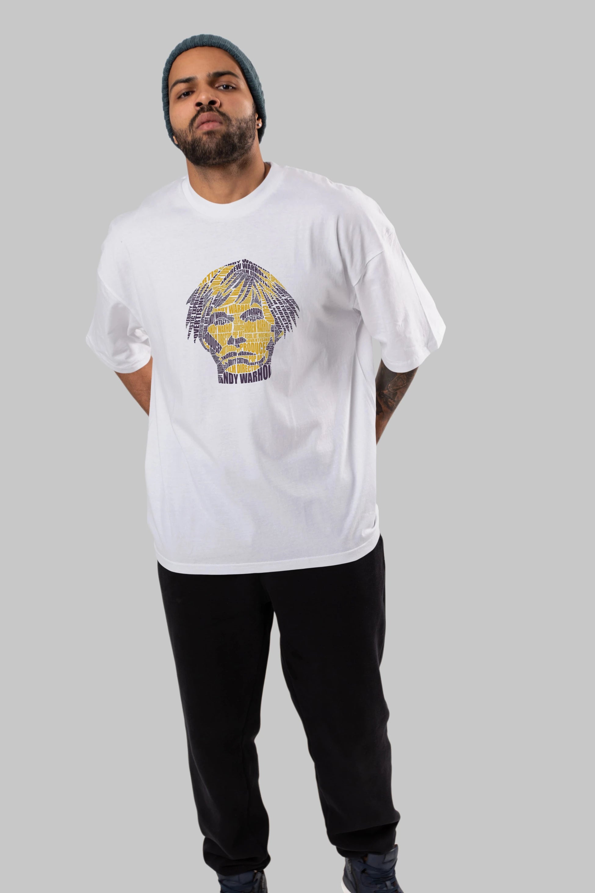 Andy Warhol Calligram Ön Baskılı Oversize t-shirt %100 pamuk Erkek Kadın Unisex