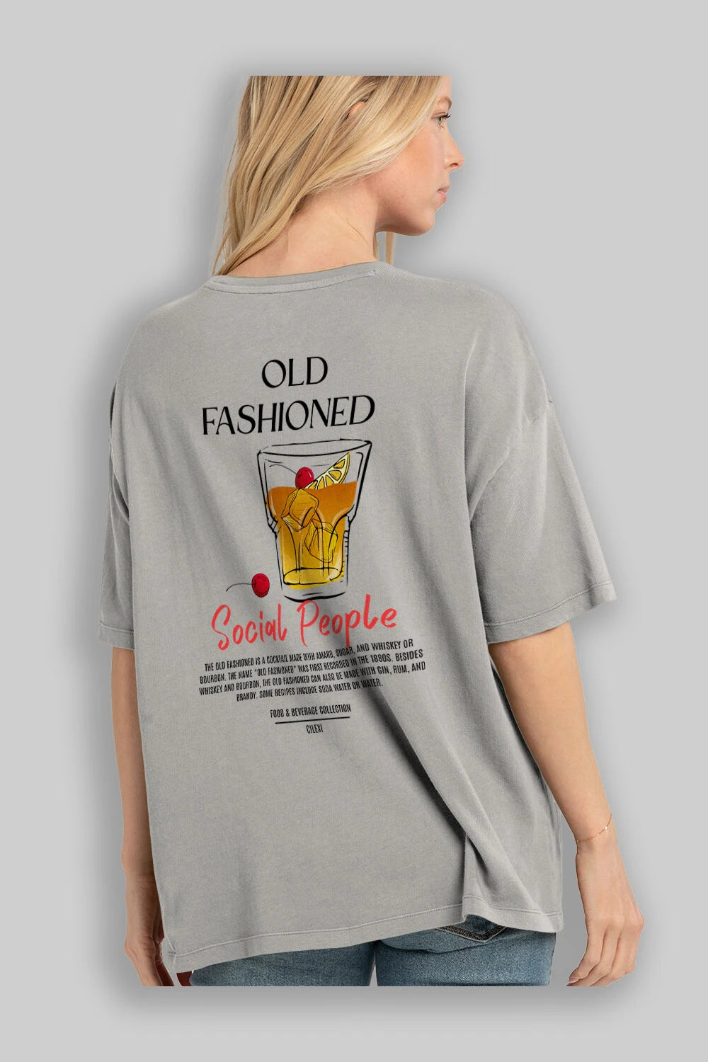 Old Fashıoned Kokteyl Serisi Baskılı Oversize t-shirt Erkek Kadın Unisex %100 Pamuk Bisiklet Yaka tişort