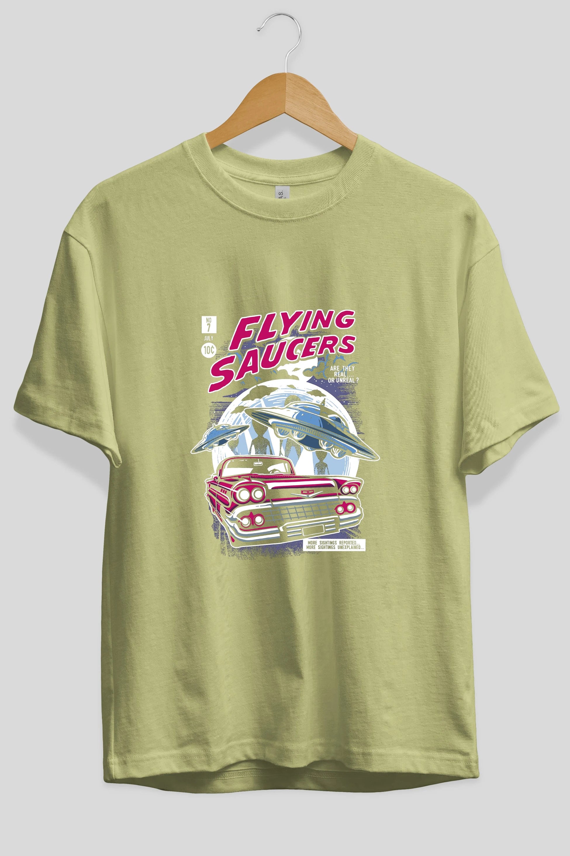 Flying Saucers Ön Baskılı Oversize t-shirt Erkek Kadın Unisex %100 Pamuk tişort