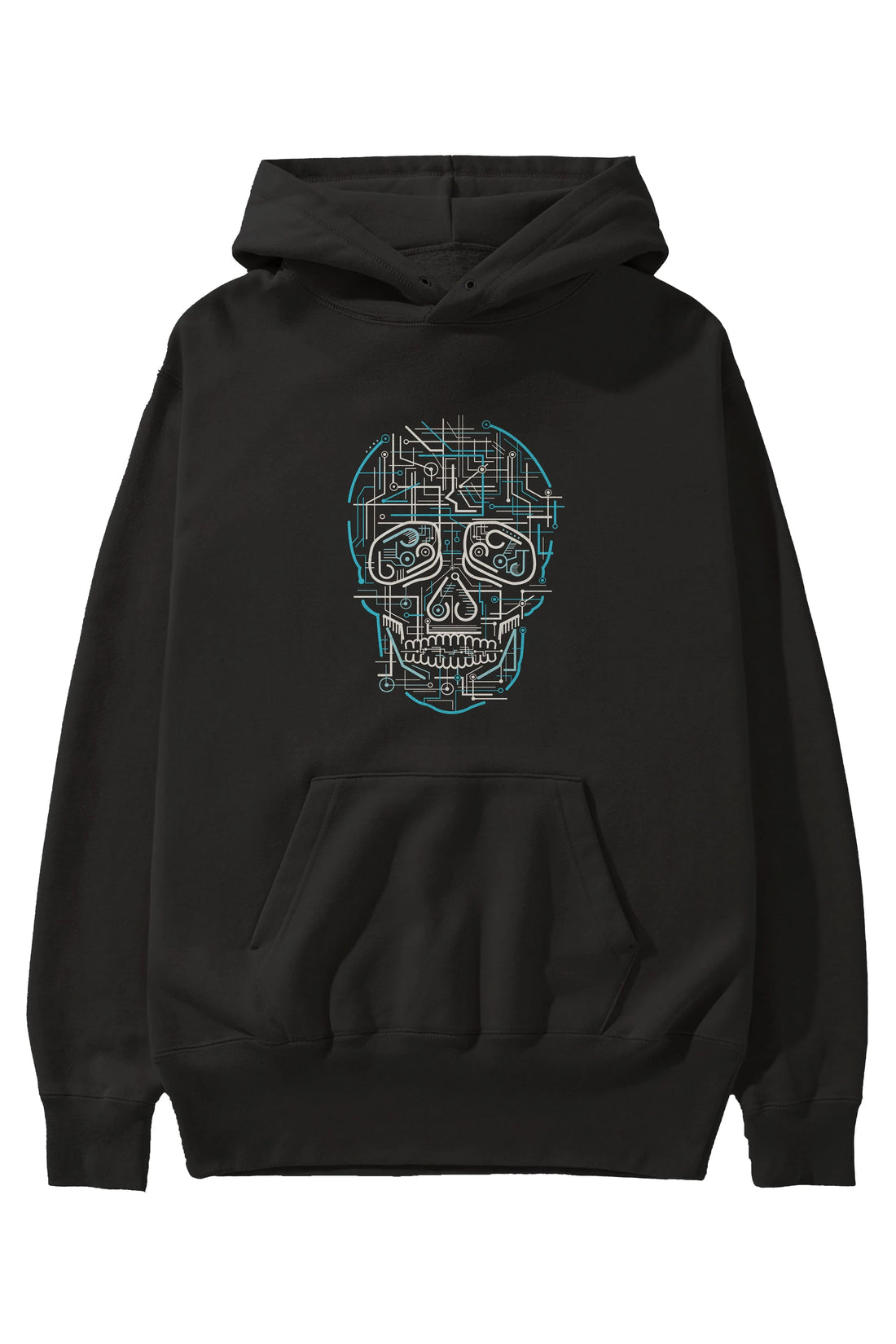 Electric Skull Ön Baskılı Hoodie Oversize Kapüşonlu Sweatshirt Erkek Kadın Unisex