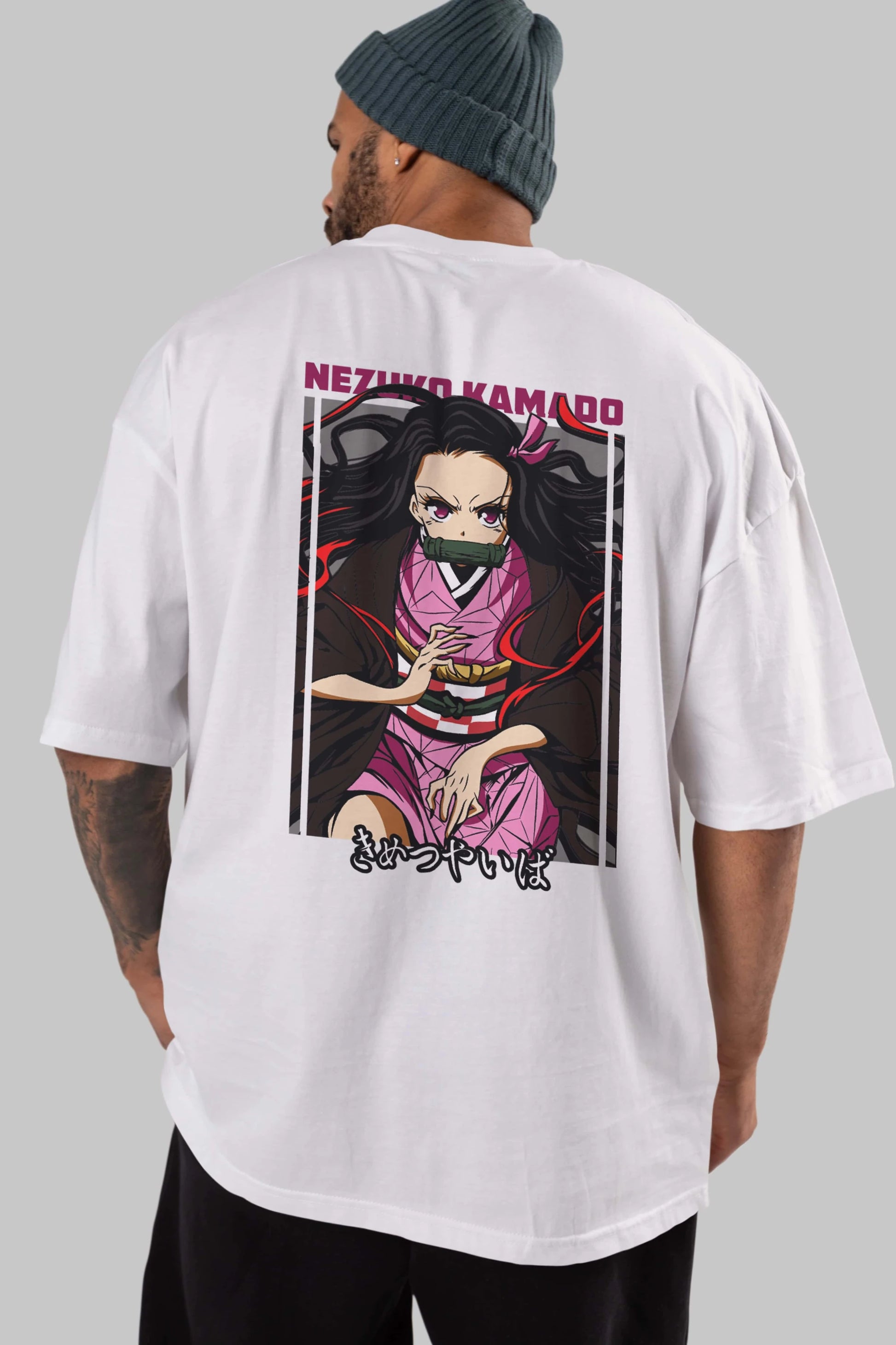 Nezuko Kamado 1 Anime Arka Baskılı Oversize t-shirt Erkek Kadın Unisex