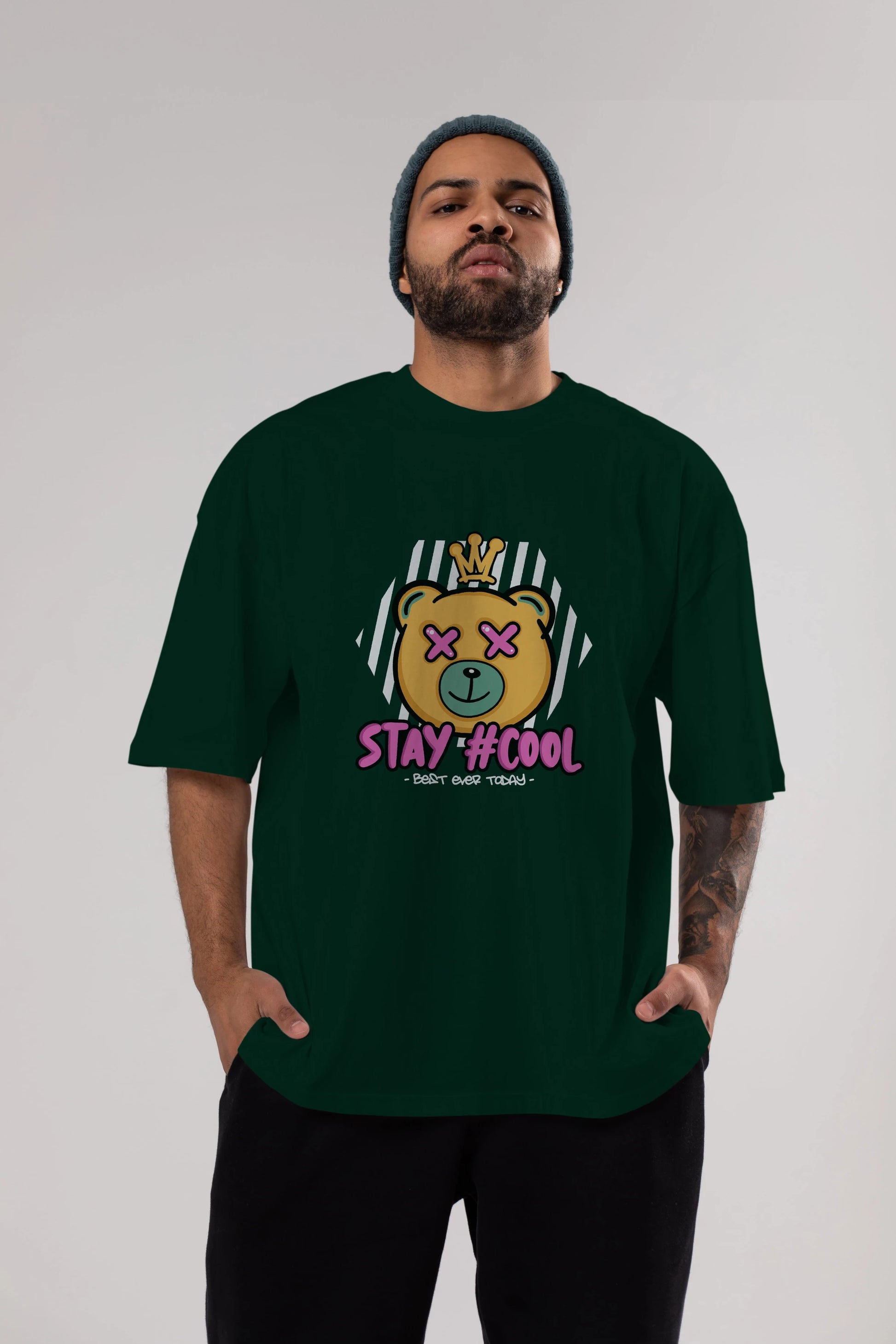 Stay Cool Bear Ön Baskılı Oversize t-shirt Erkek Kadın Unisex
