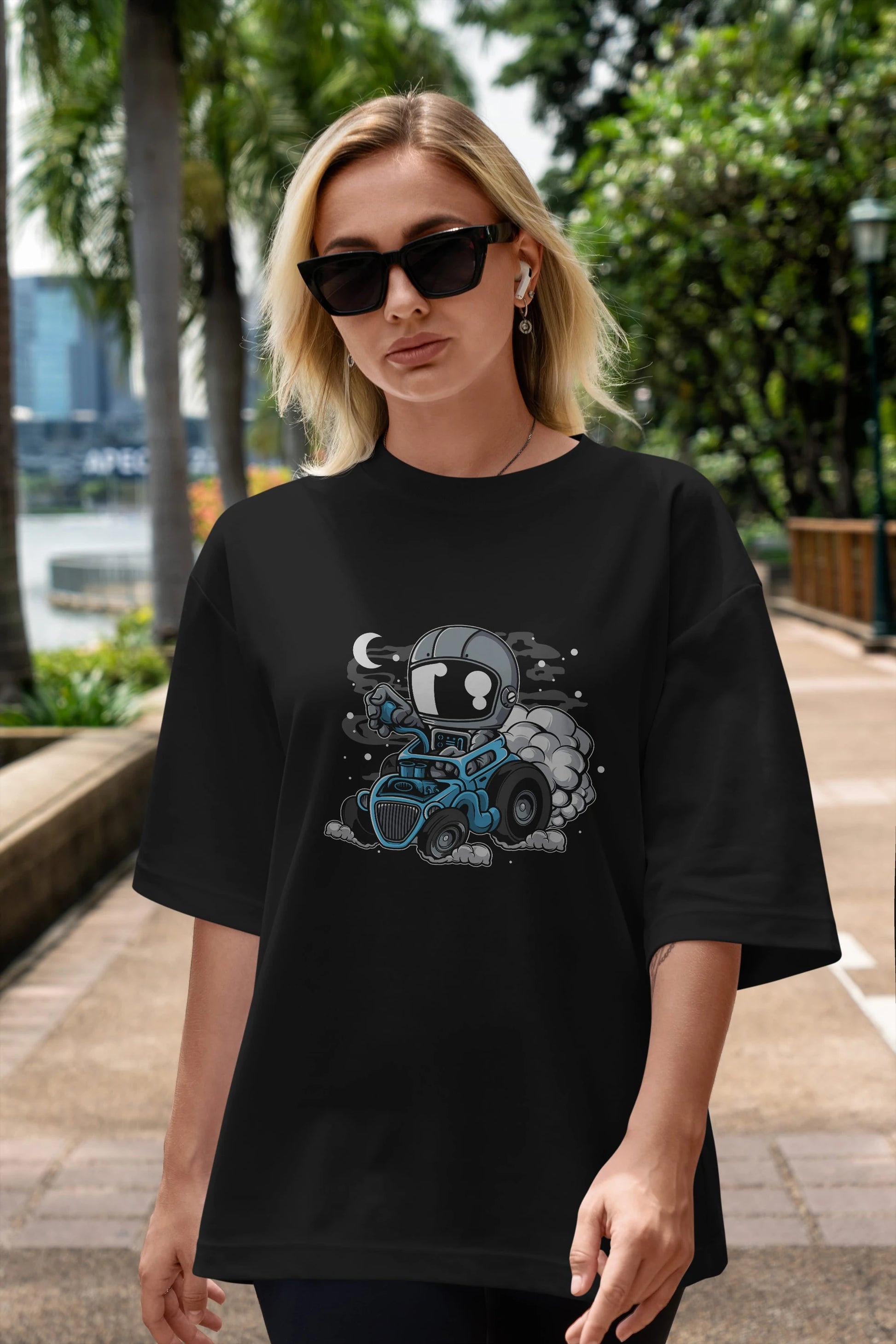 Astronaut Hotrod Ön Baskılı Oversize t-shirt Erkek Kadın Unisex