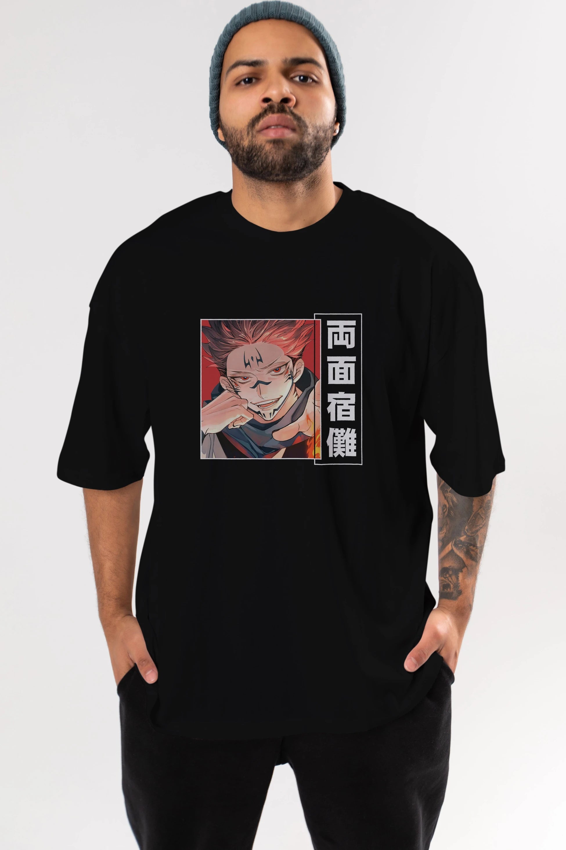 Sukuna Ryoumen 4 Anime Ön Baskılı Oversize t-shirt %100 pamuk Erkek Kadın Unisex