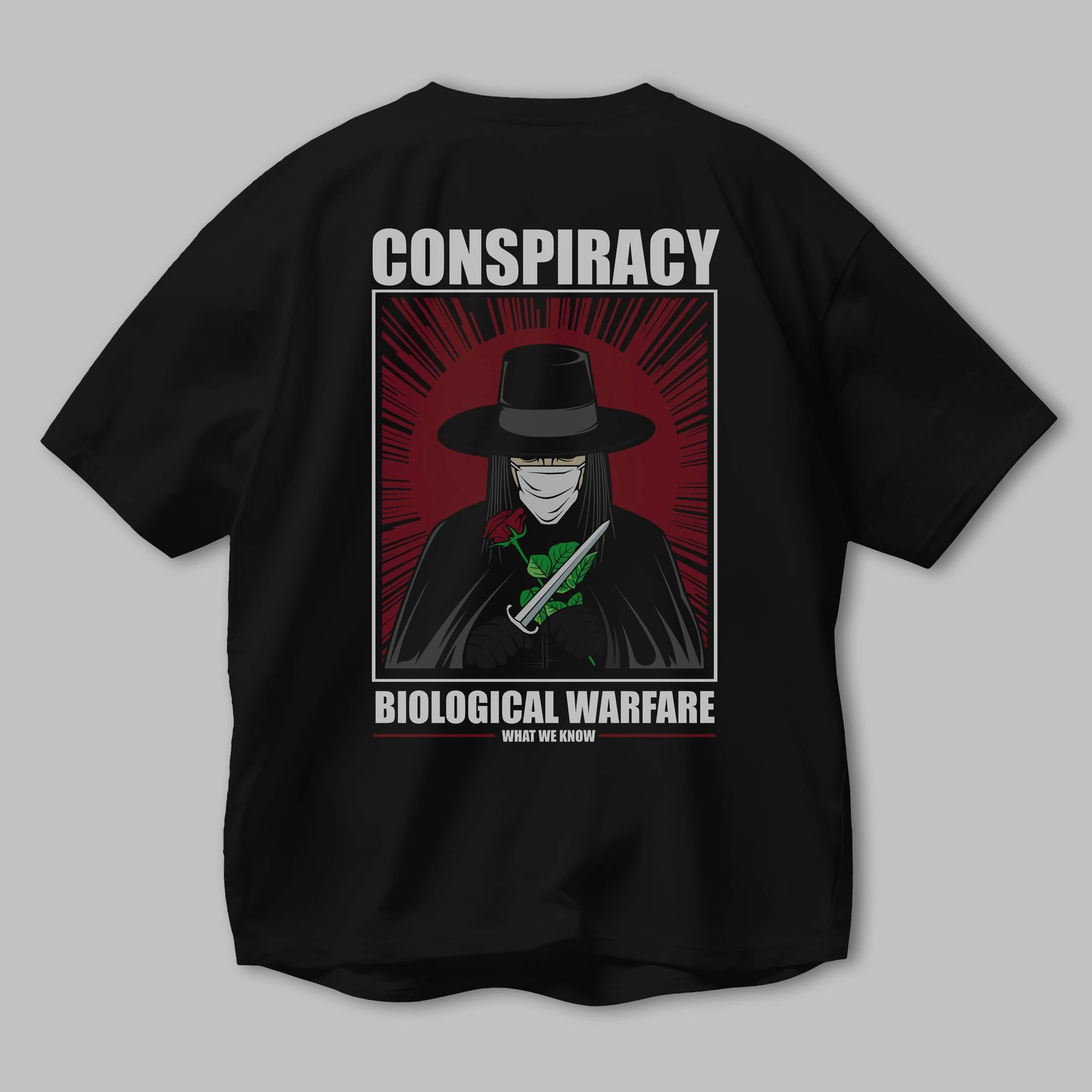Vendetta Masker Arka Baskılı Oversize t-shirt Erkek Kadın Unisex %100 Pamuk tişort