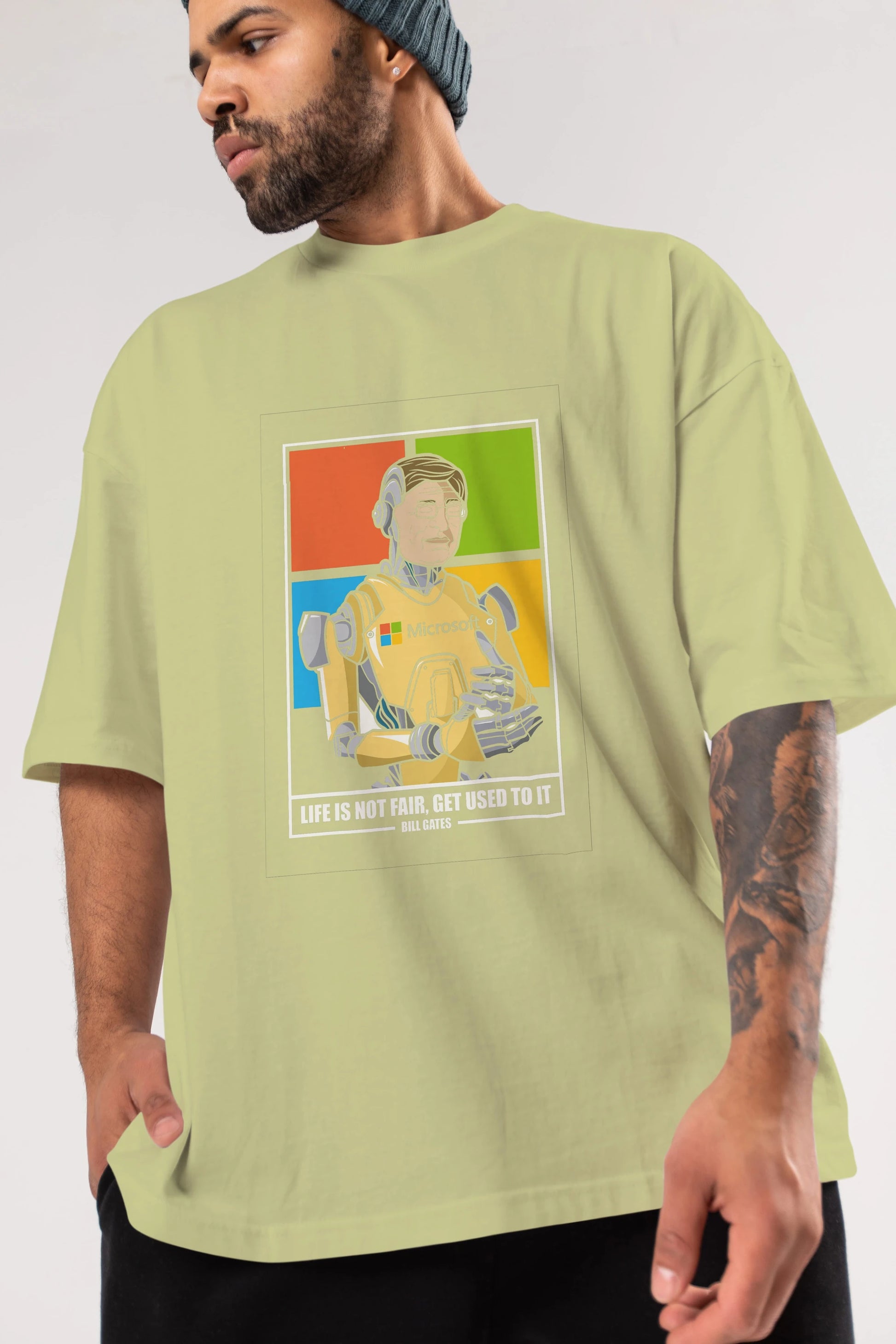 Bill Gates Robot Human Ön Baskılı Oversize t-shirt Erkek Kadın Unisex %100 Pamuk tişort