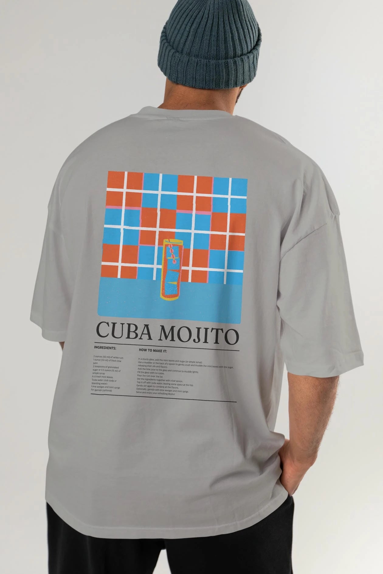 Cuba Mojıto Kokteyl Serisi Arka Baskılı Oversize t-shirt Erkek Kadın %100 Pamuk Bisiklet Yaka tişort