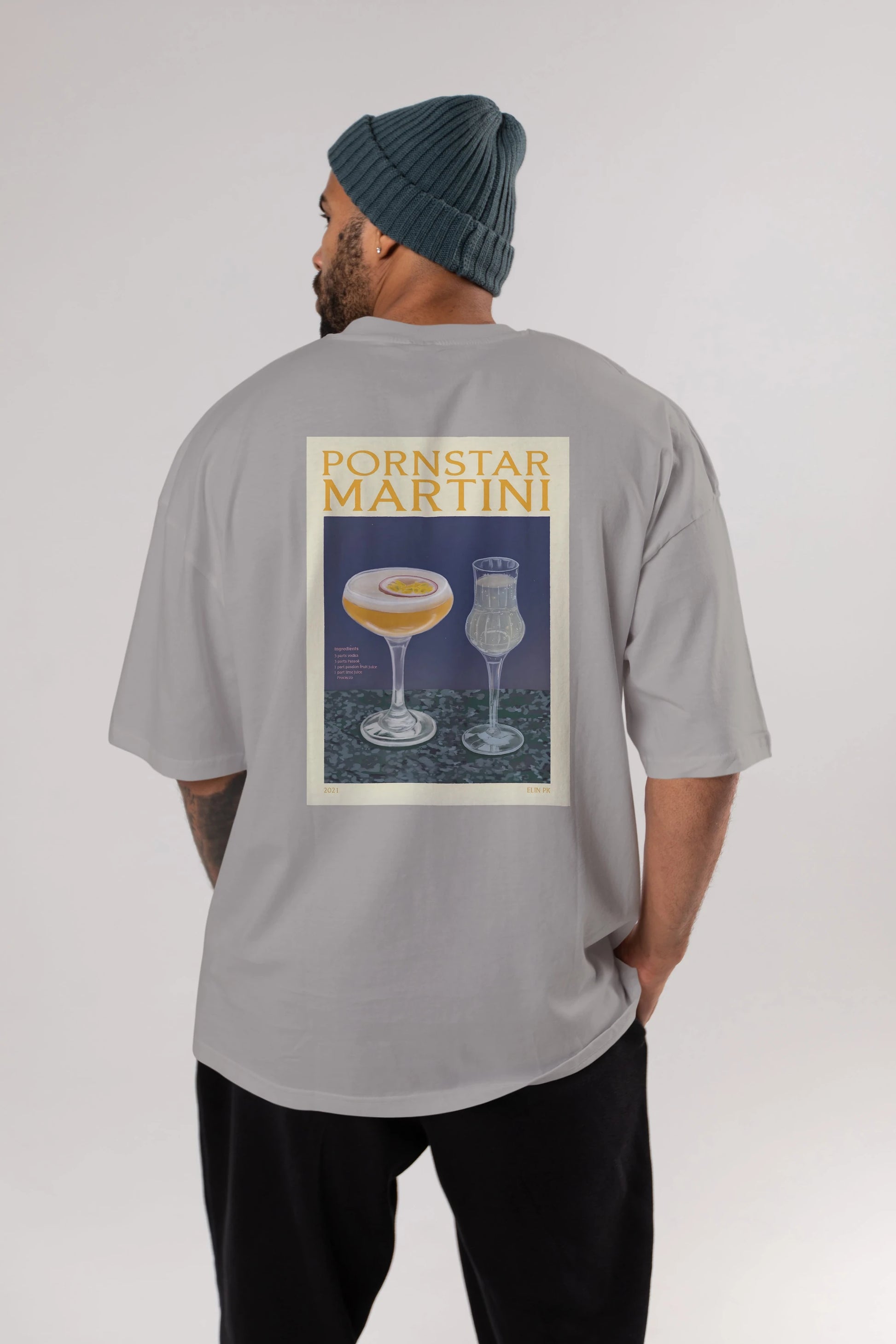 P.rnstar Martini Arka Baskılı Oversize t-shirt Erkek Kadın Unisex %100 Pamuk Bisiklet Yaka tişort