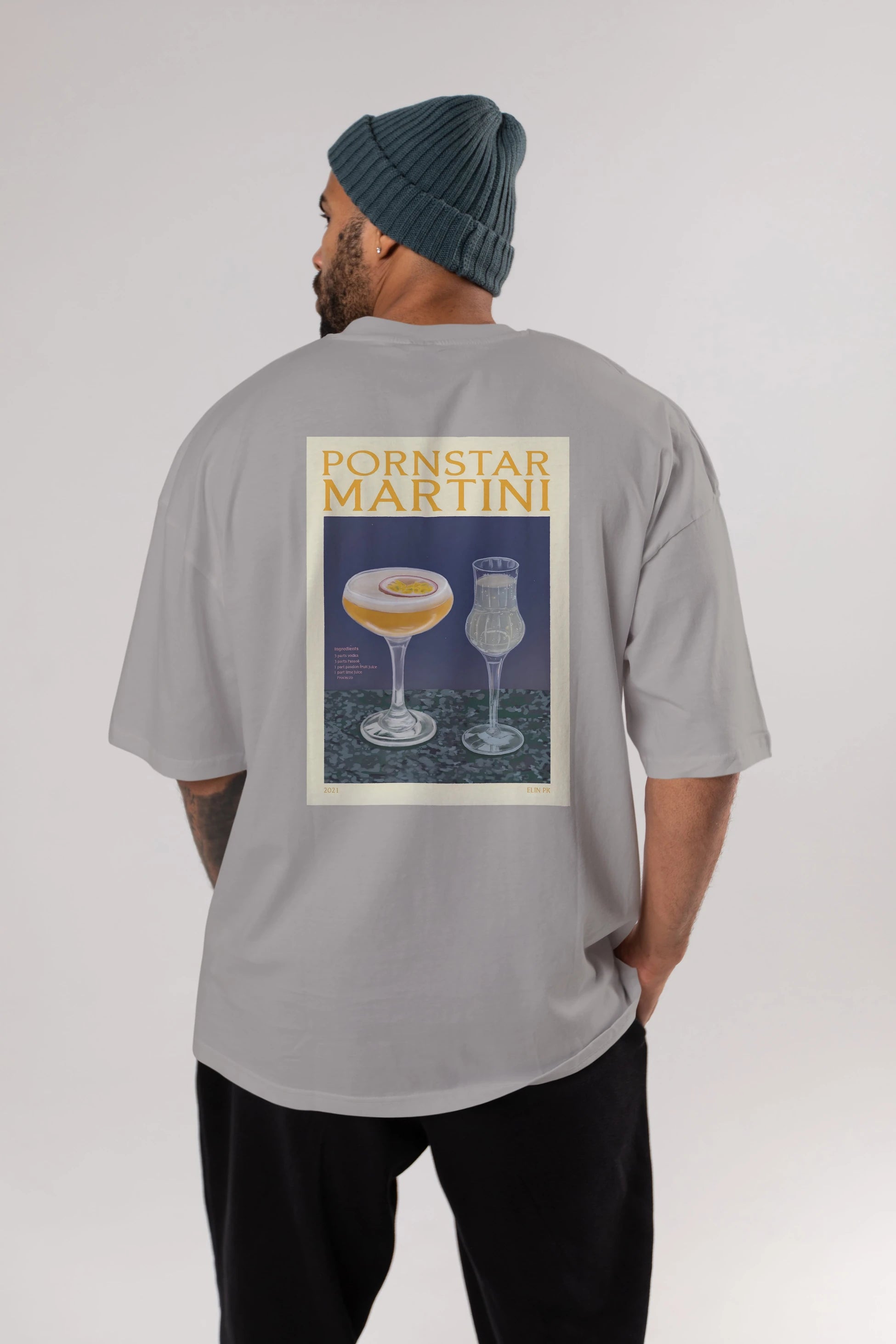 P.rnstar Martini Arka Baskılı Oversize t-shirt Erkek Kadın Unisex %100 Pamuk Bisiklet Yaka tişort