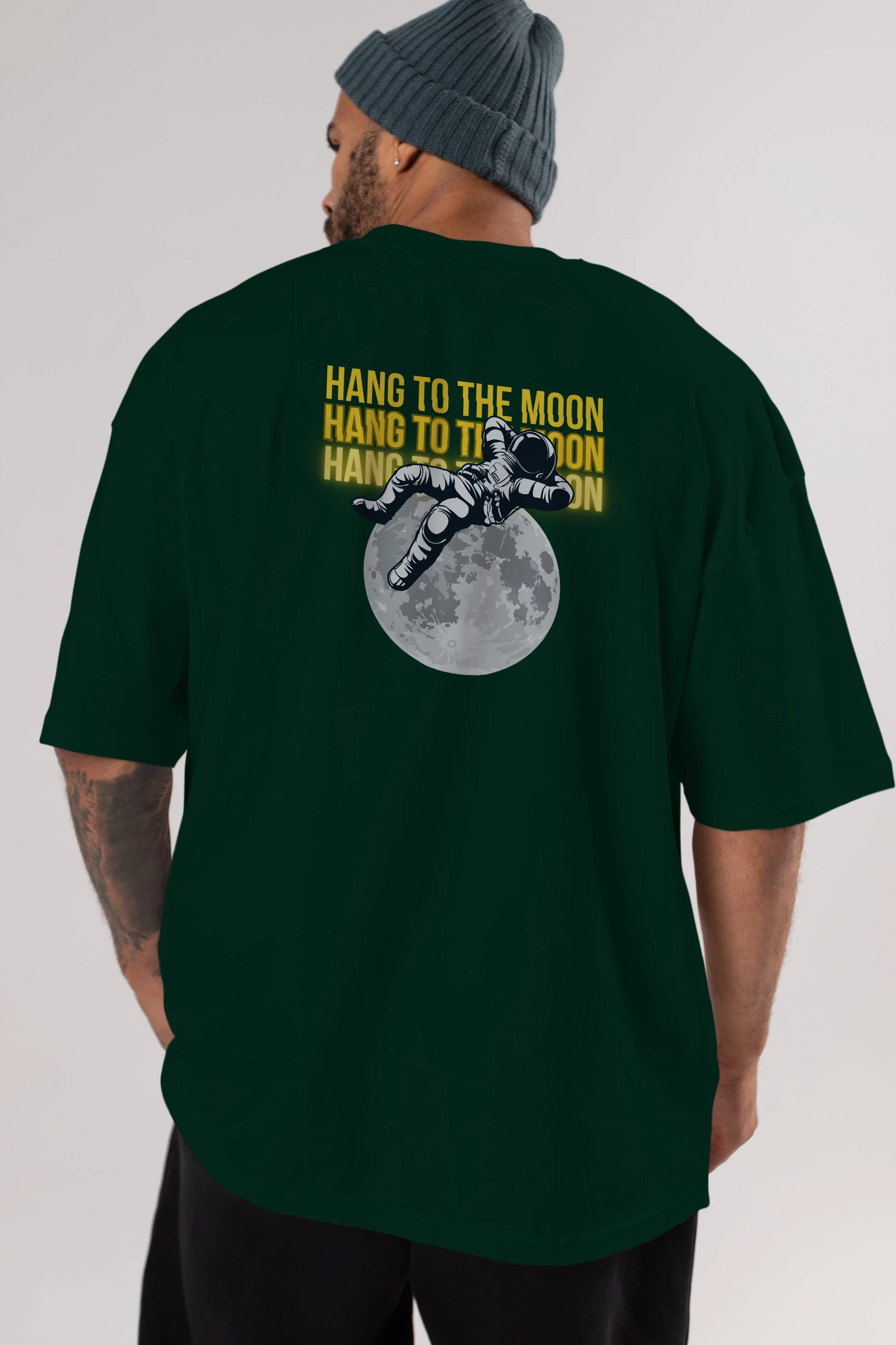 Hang to the Moon Yazılı Arka Baskılı Oversize t-shirt Erkek Kadın Unisex