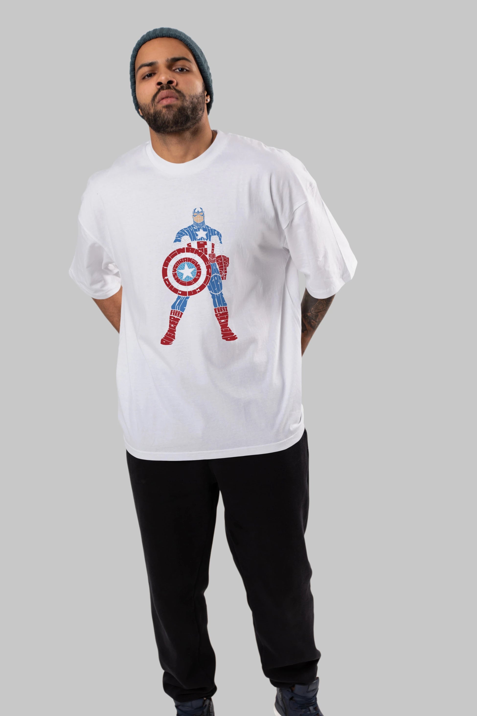 Captain America Ön Baskılı Oversize t-shirt %100 pamuk Erkek Kadın Unisex