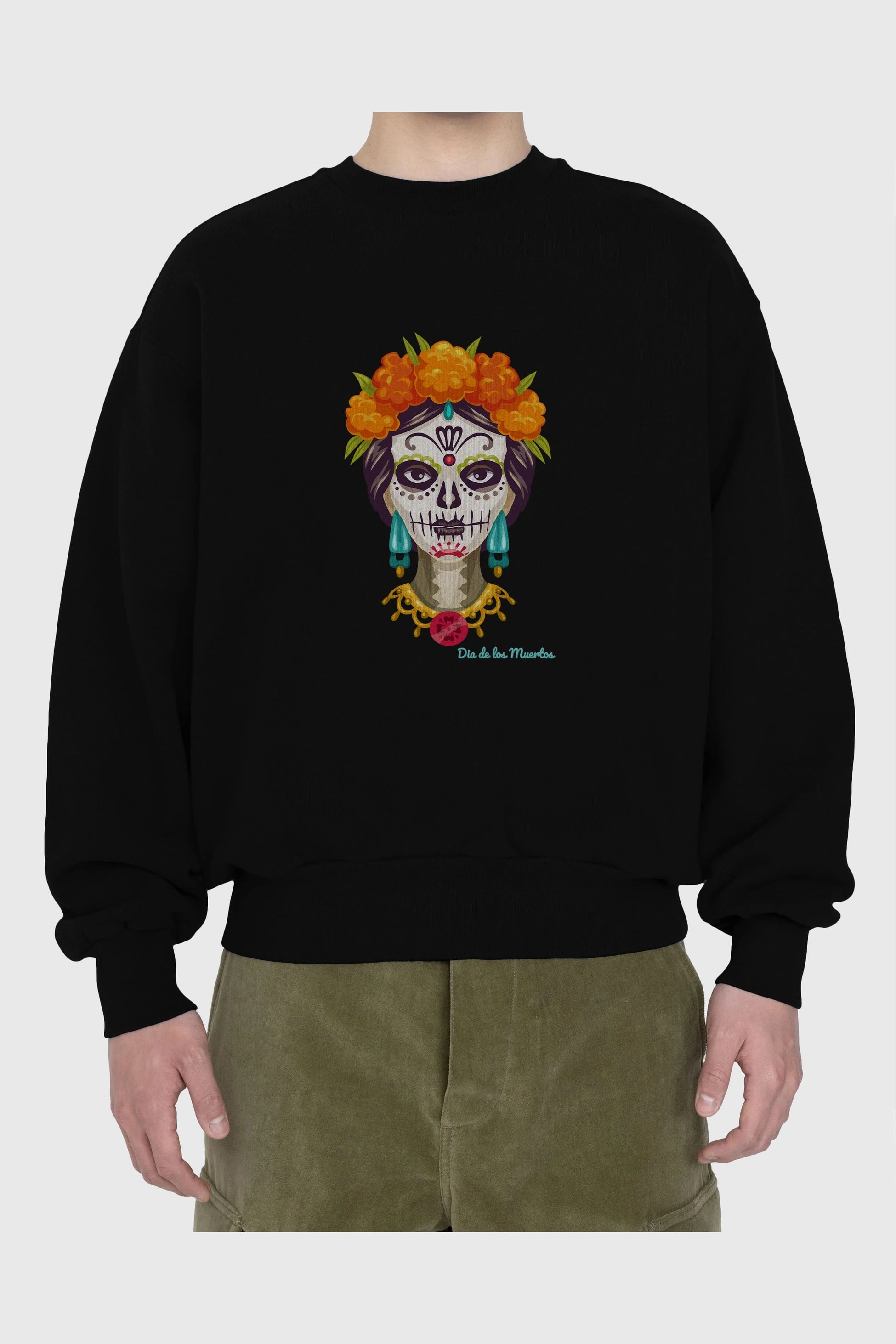 Dia de los Muertos 2 Ön Baskılı Oversize Sweatshirt Erkek Kadın Unisex