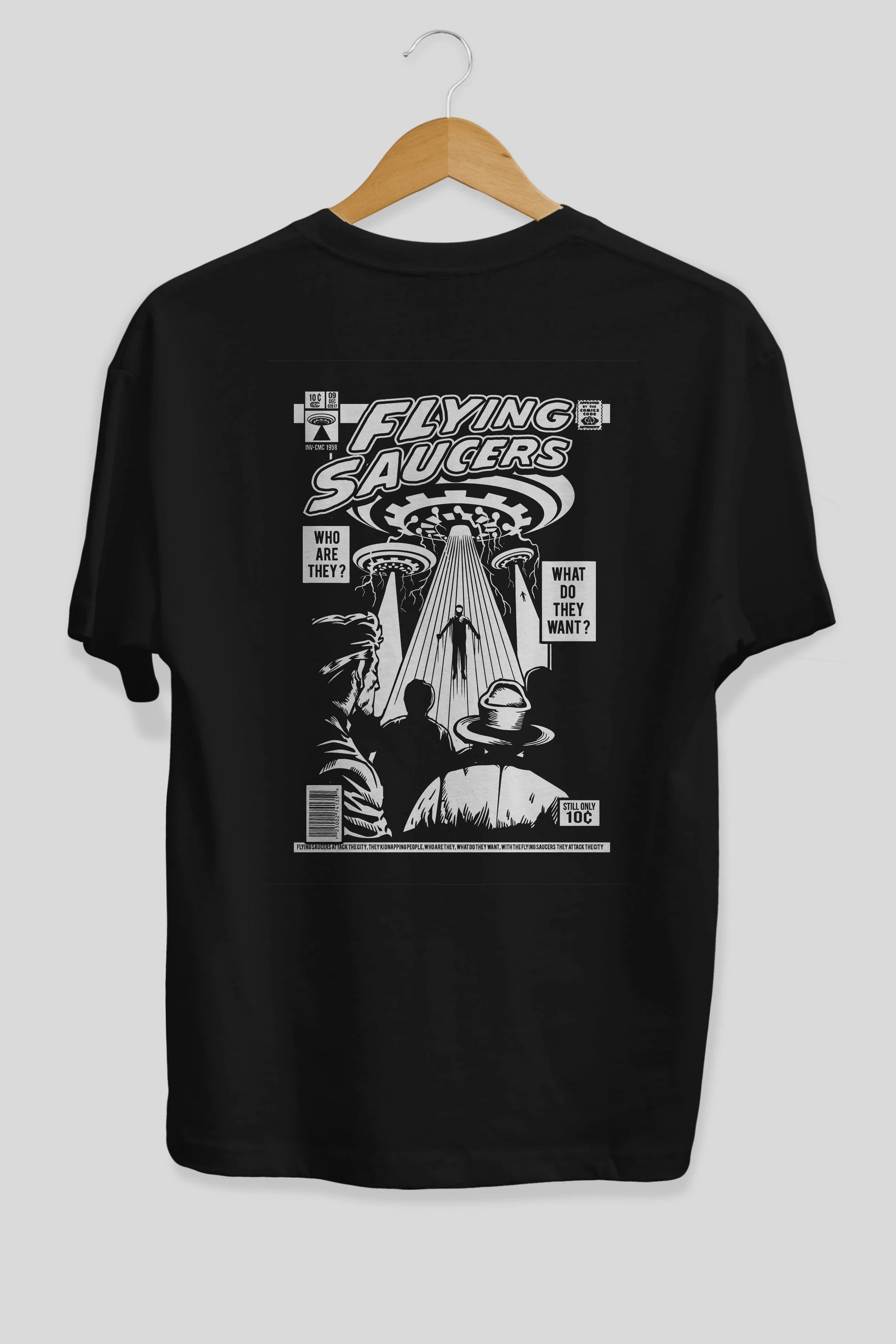 UFO Arka Baskılı Oversize t-shirt Erkek Kadın Unisex %100 Pamuk
