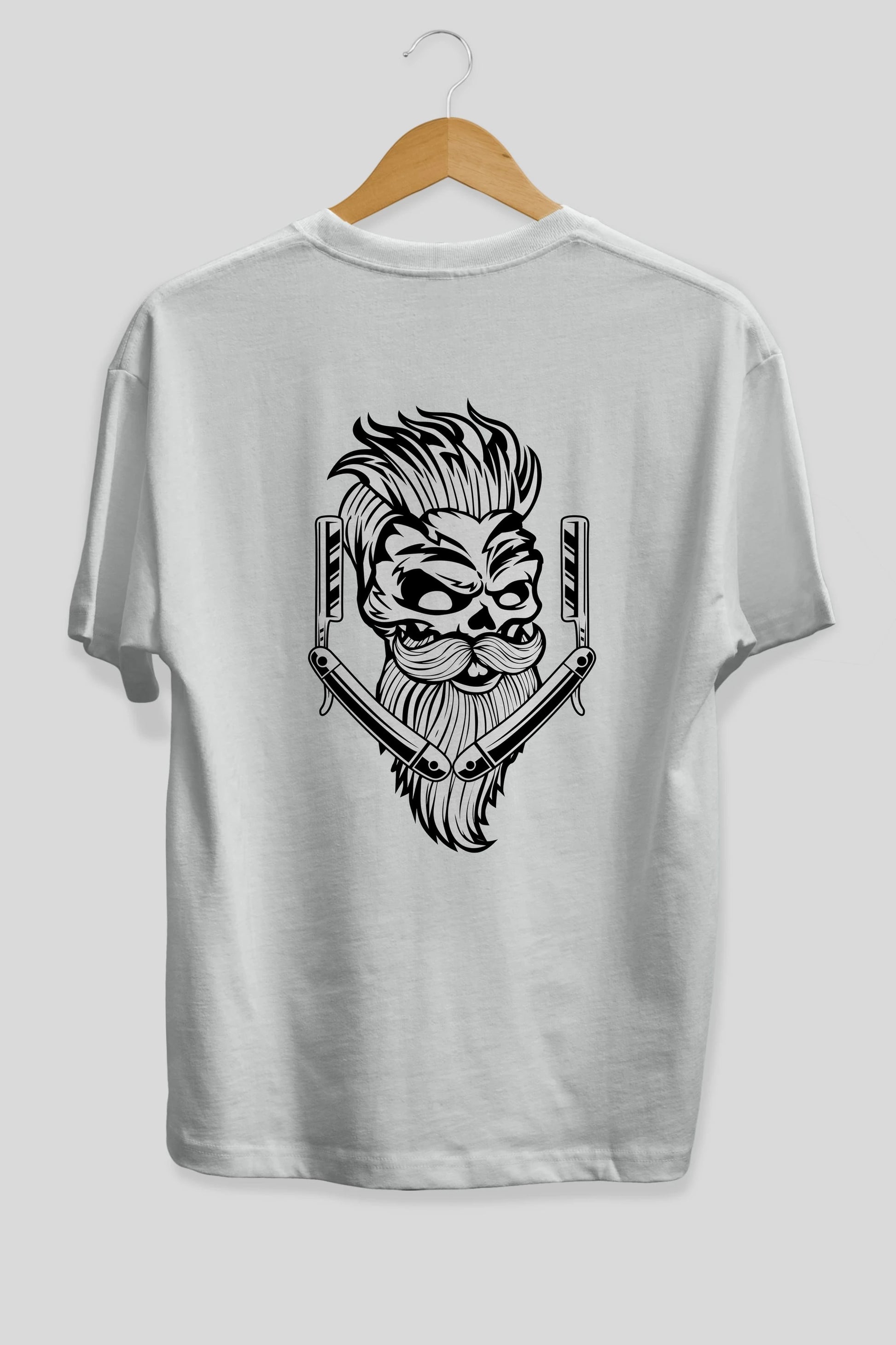 Skull Beard Arka Baskılı Oversize t-shirt Erkek Kadın Unisex %100 Pamuk tişort