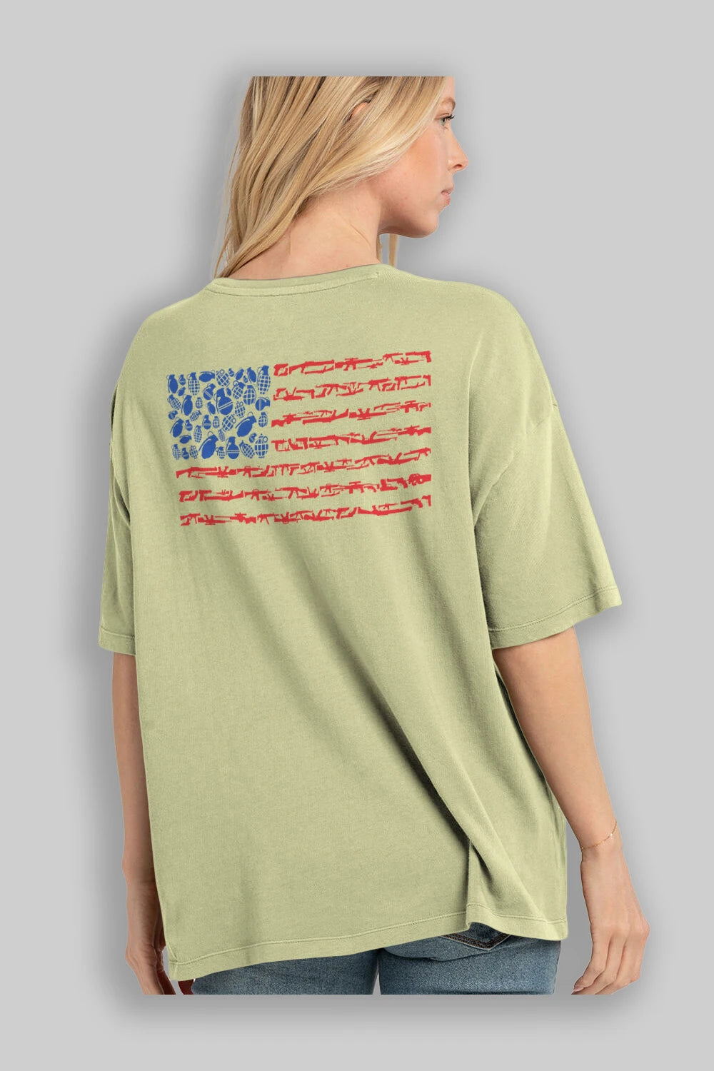 Weapon Flag Arka Baskılı Oversize t-shirt %100 pamuk Erkek Kadın Unisex