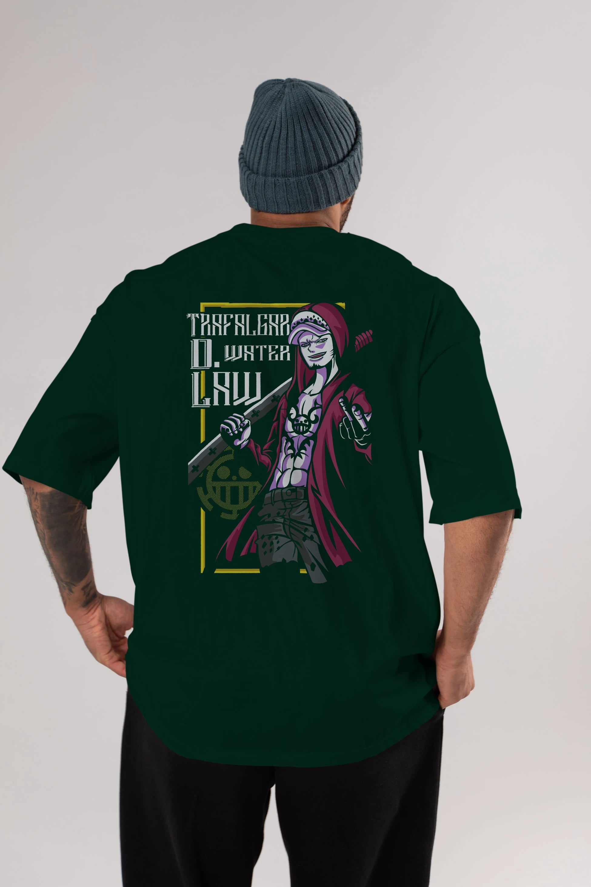 Trafalgar D. Water Law Anime Arka Baskılı Oversize t-shirt Erkek Kadın Unisex %100 pamuk tişort