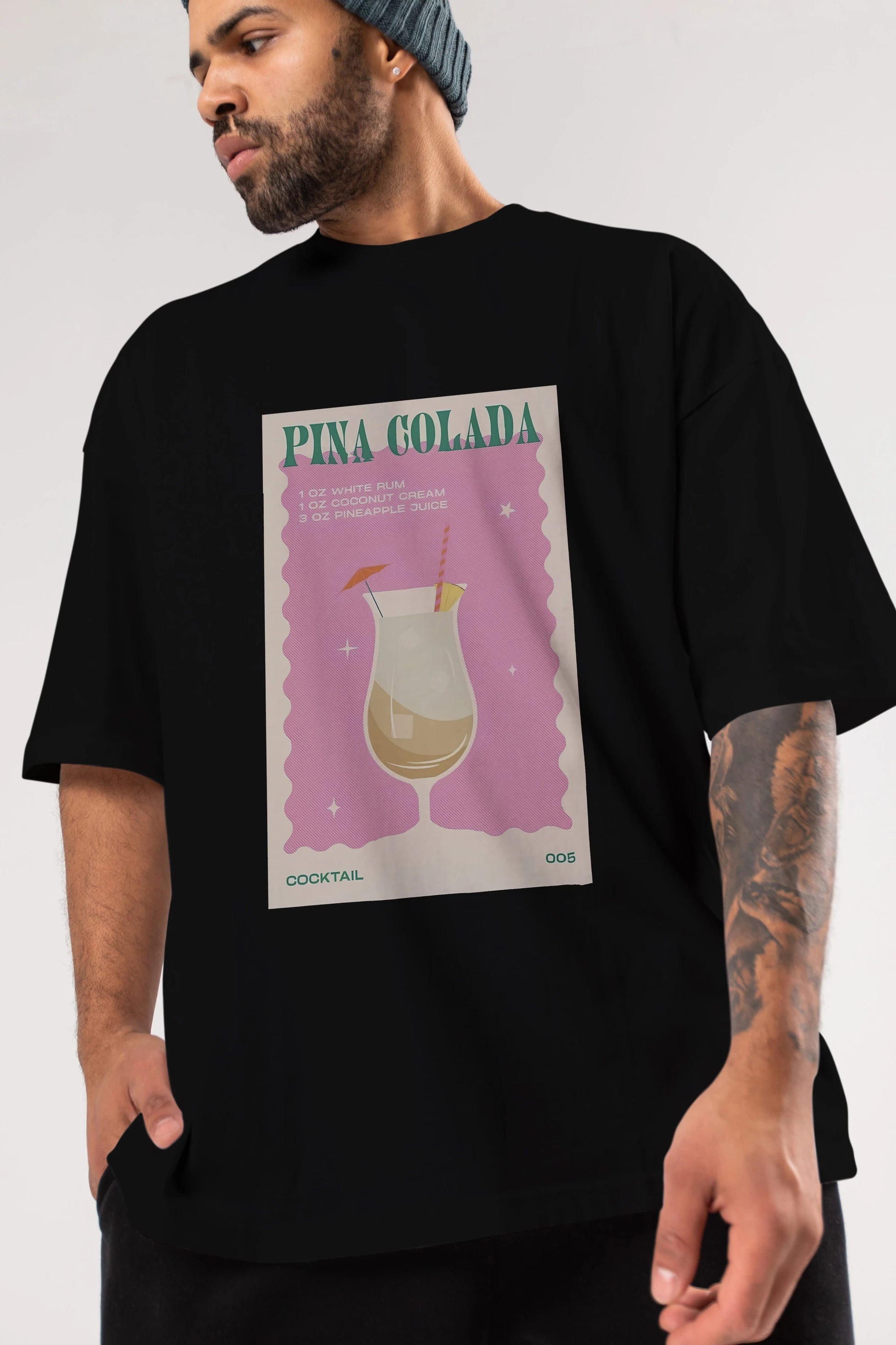 Pina Colada 3 Ön Baskılı Oversize t-shirt Erkek Kadın Unisex %100 Pamuk Bisiklet Yaka tişort