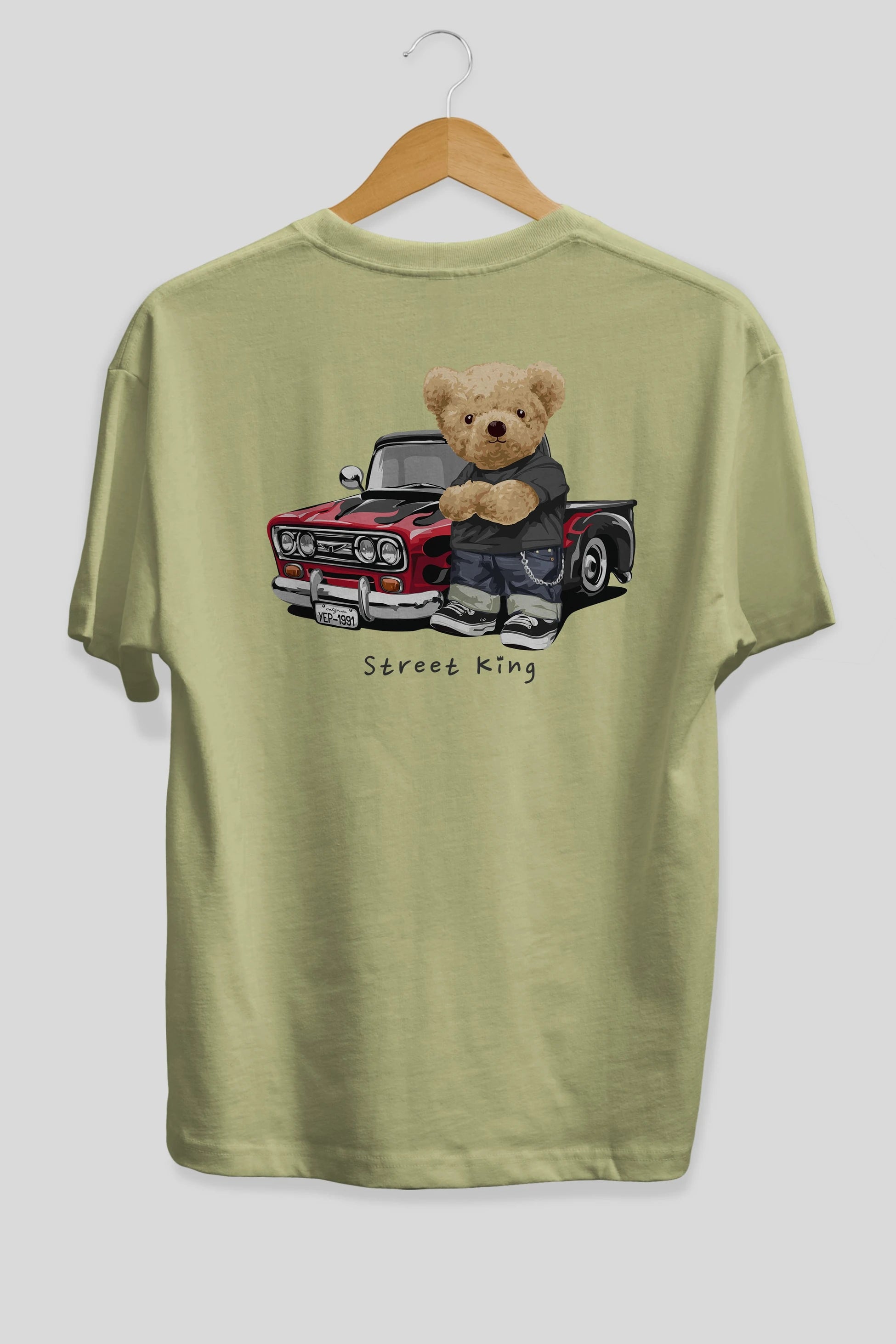 Teddy Bear Street King Arka Baskılı Oversize t-shirt Erkek Kadın Unisex %100 Pamuk