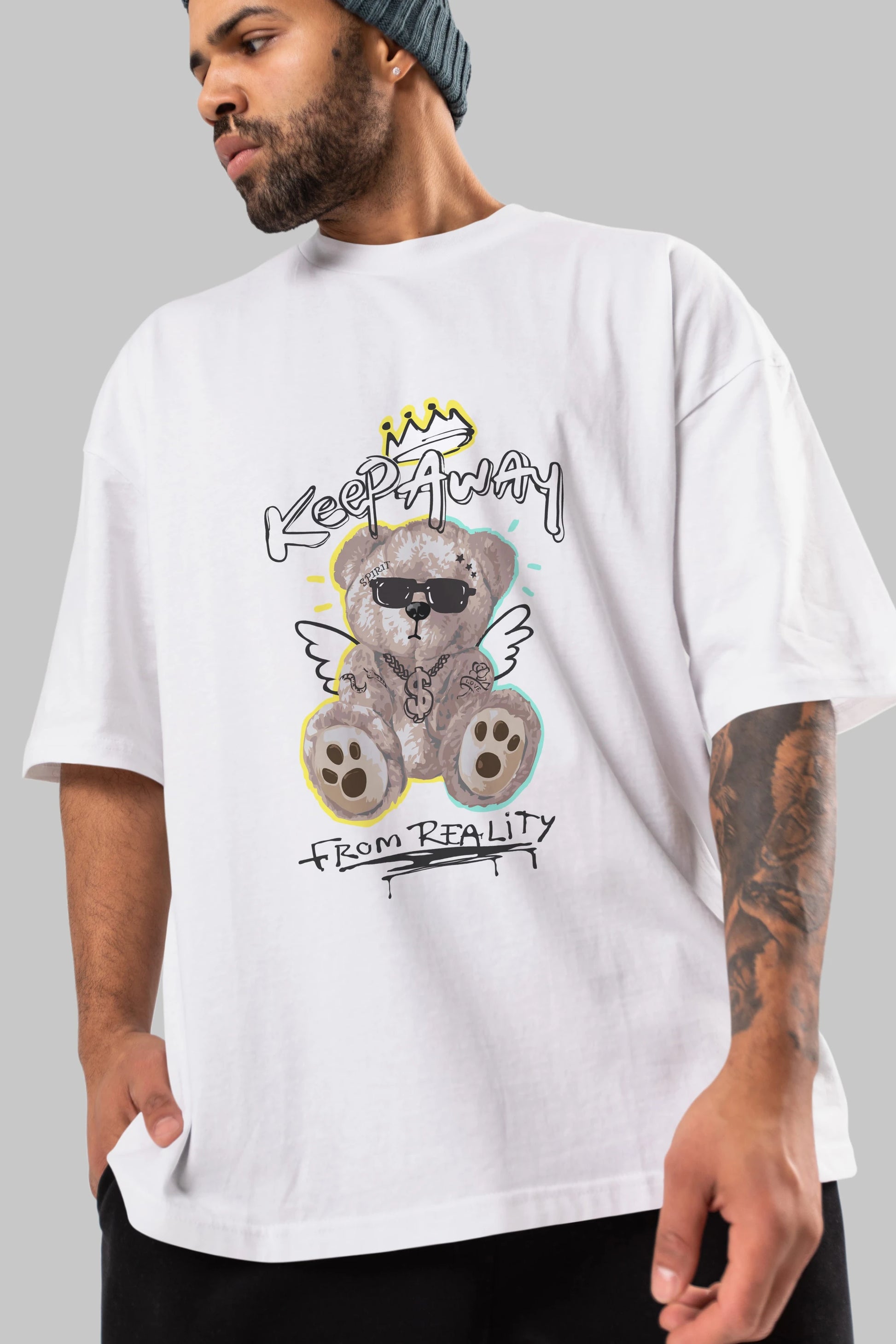 Keep Away Bear 2 Ön Baskılı Oversize t-shirt Erkek Kadın Unisex