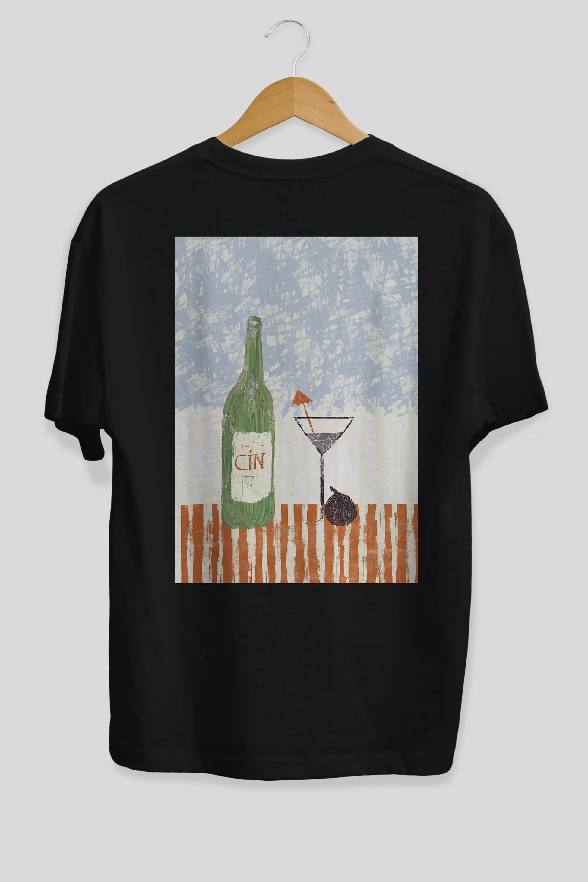 Gin Arka Baskılı Oversize t-shirt Erkek Kadın Unisex %100 Pamuk Bisiklet Yaka tişort