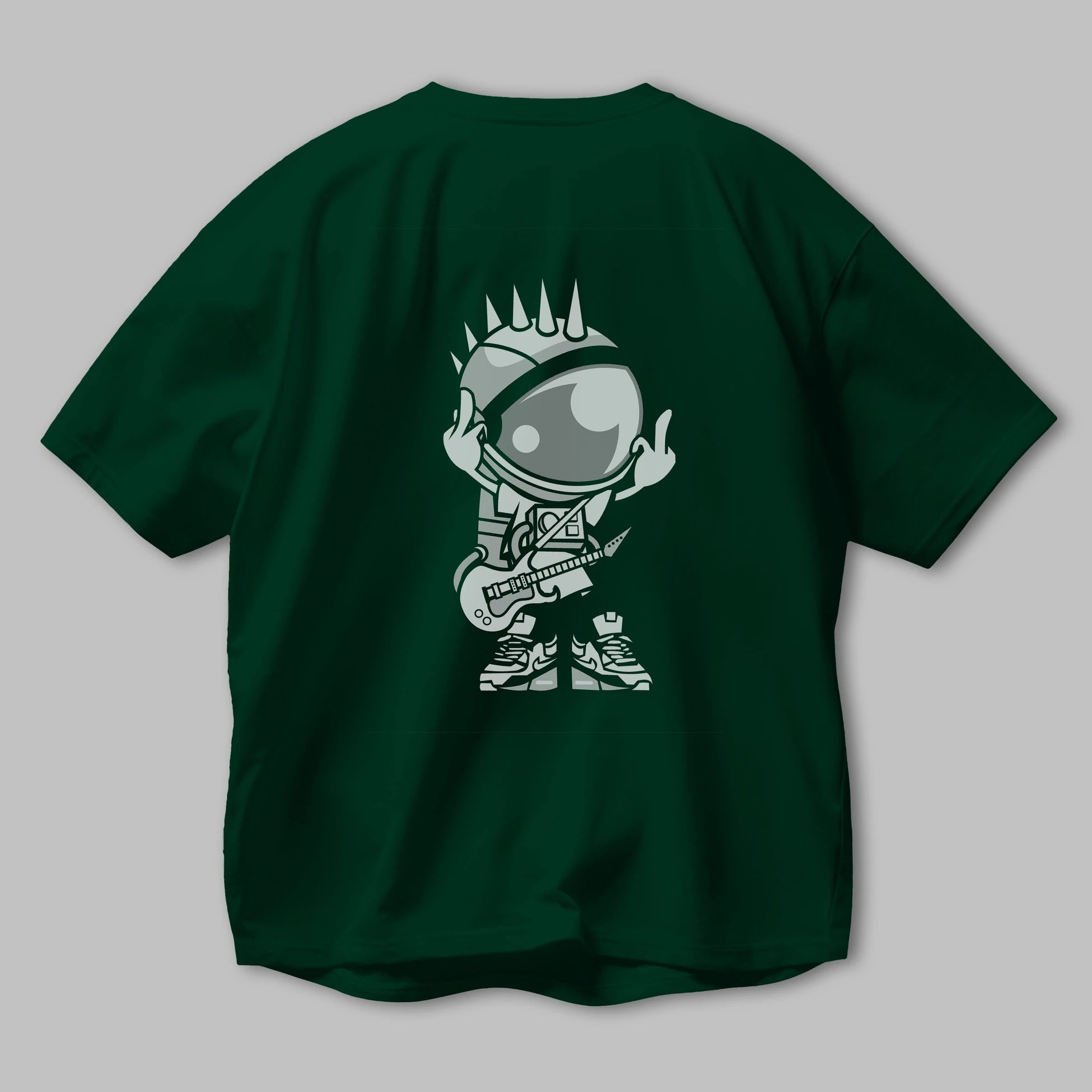 Astronaut Punk Rock Arka Baskılı Oversize t-shirt Erkek Kadın Unisex %100 Pamuk tişort
