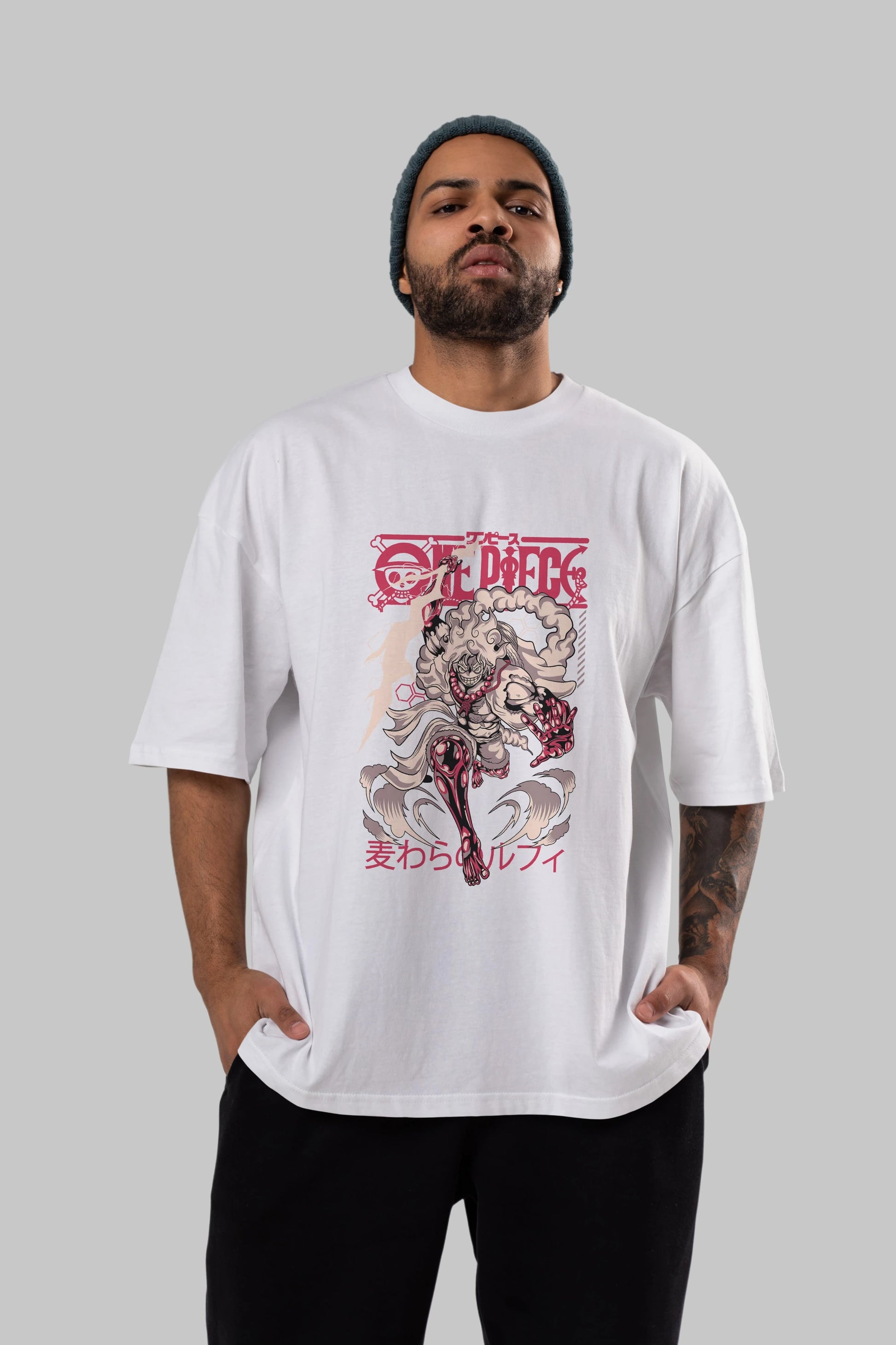 MONKEY D. LUFF-ONE PIECE 1 Anime Ön Baskılı Oversize t-shirt %100 pamuk Erkek Kadın Unisex