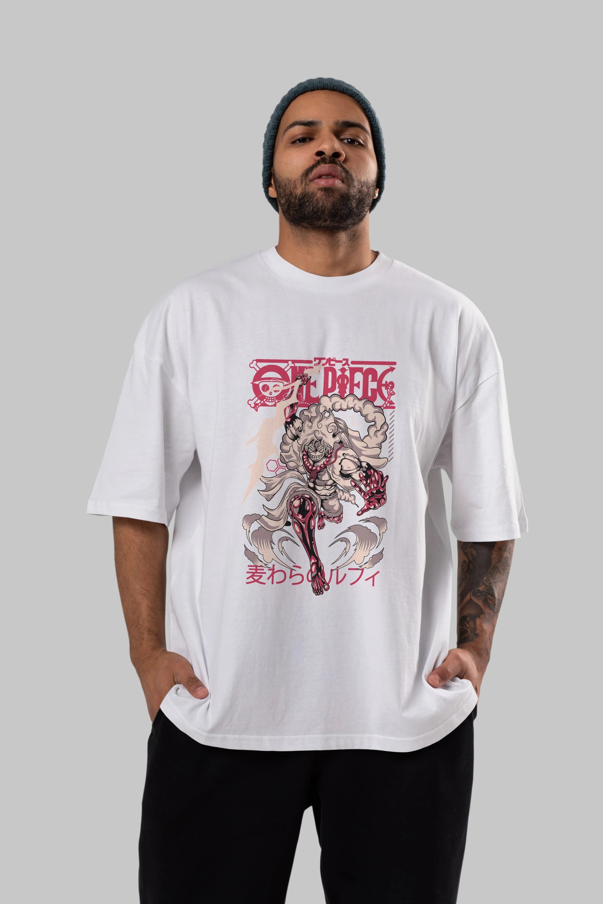 MONKEY D. LUFF-ONE PIECE 1 Anime Ön Baskılı Oversize t-shirt %100 pamuk Erkek Kadın Unisex
